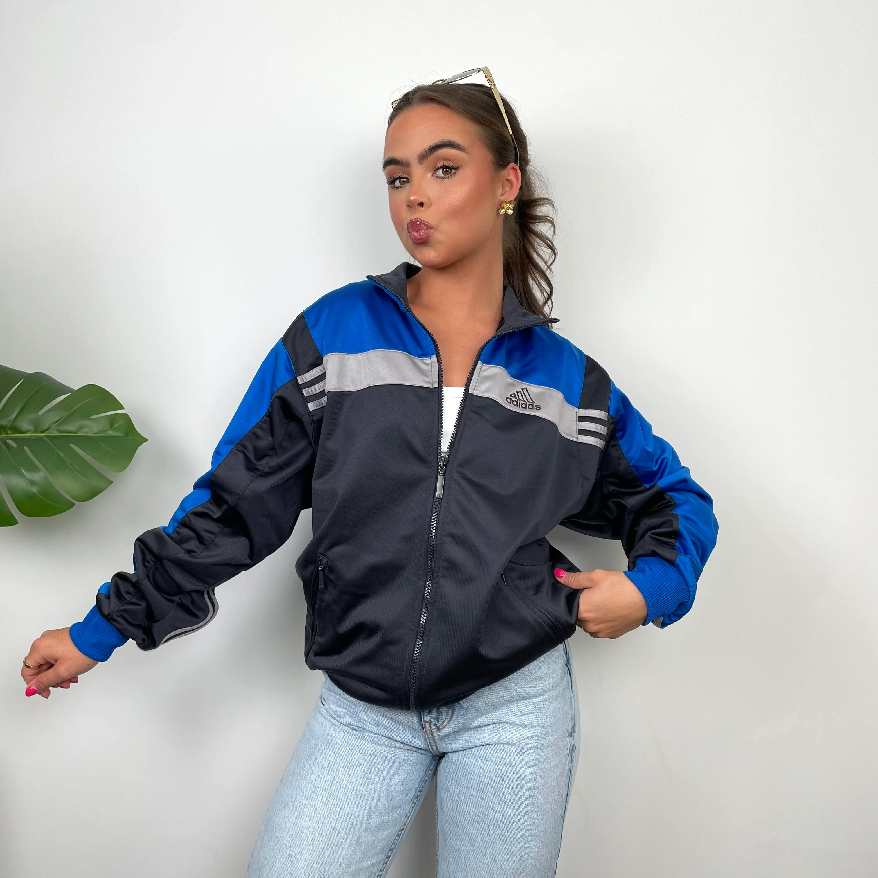 Adidas Embroidered Spell Out Grey Zip Up Track Jacket (M) - Image 7