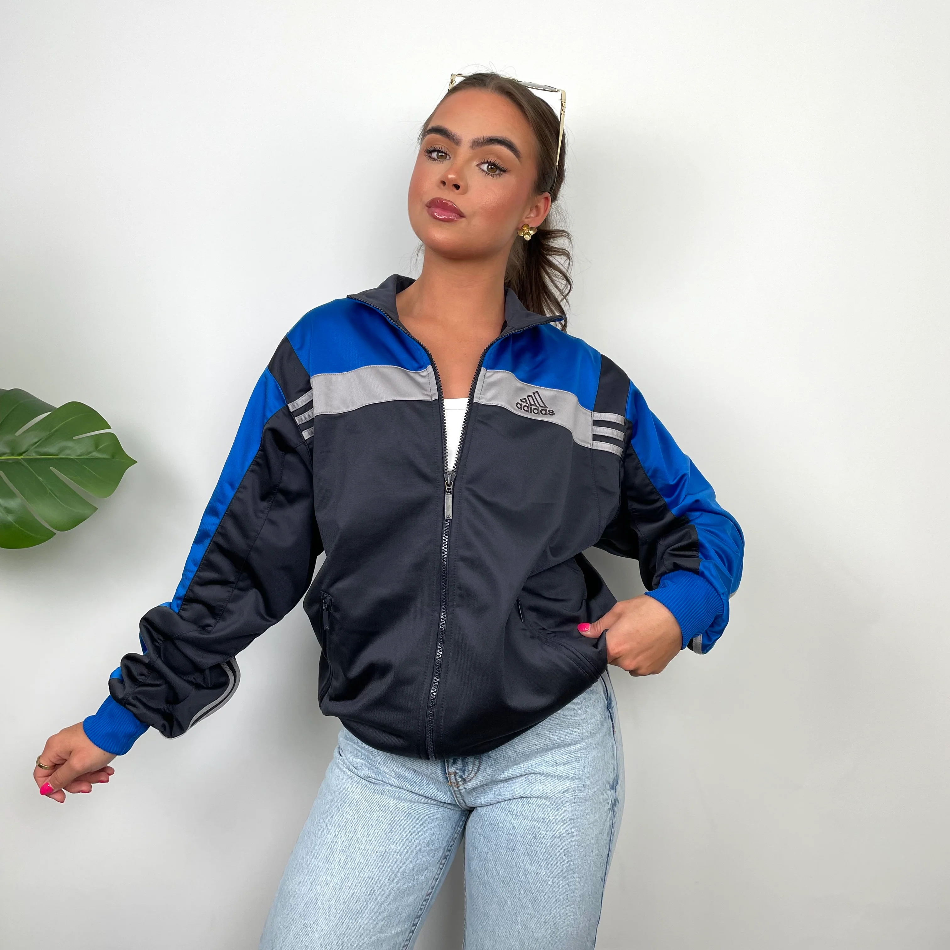 Adidas Embroidered Spell Out Grey Zip Up Track Jacket (M) - Image 8