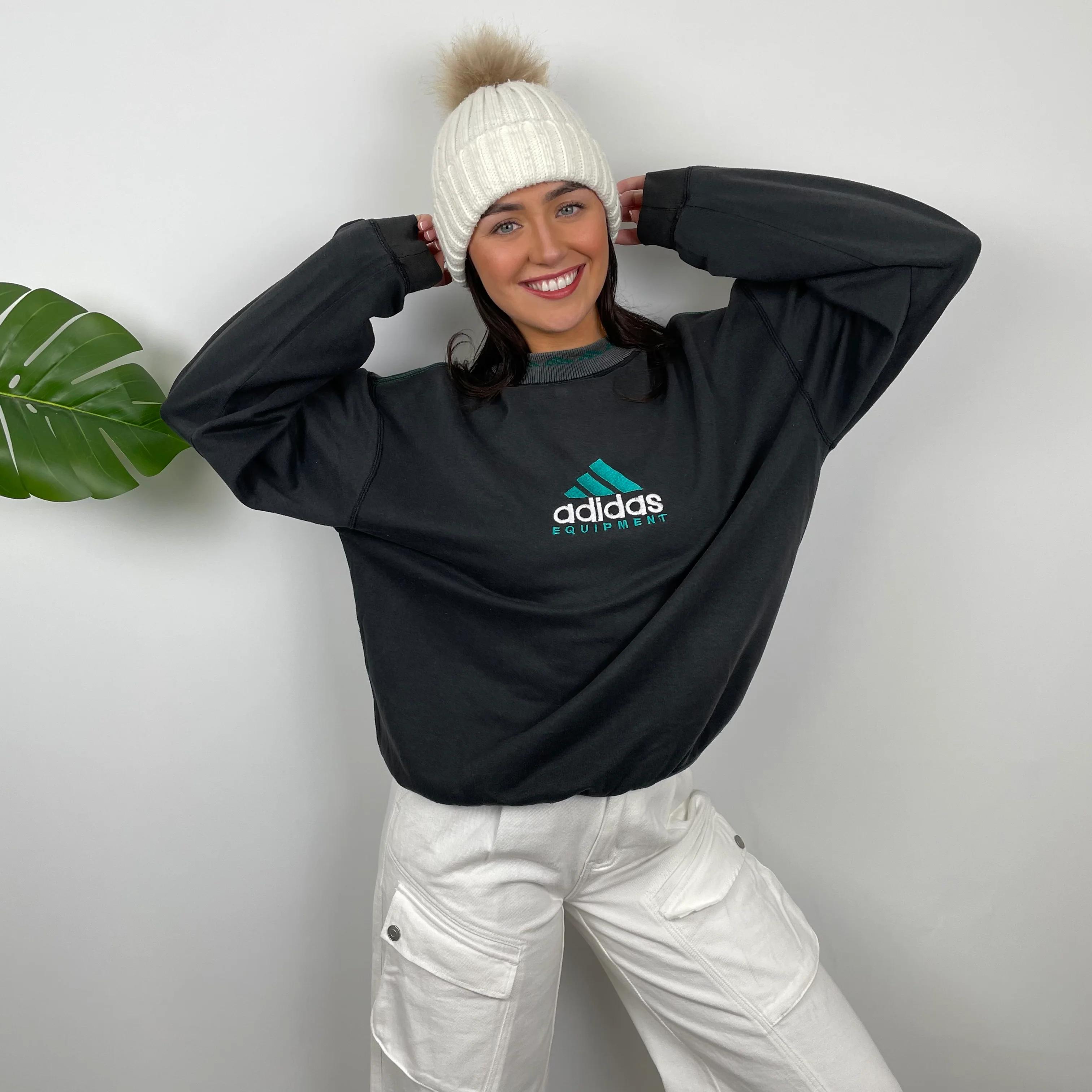 Adidas Equipment Black Embroidered Spell Out Sweatshirt (L)