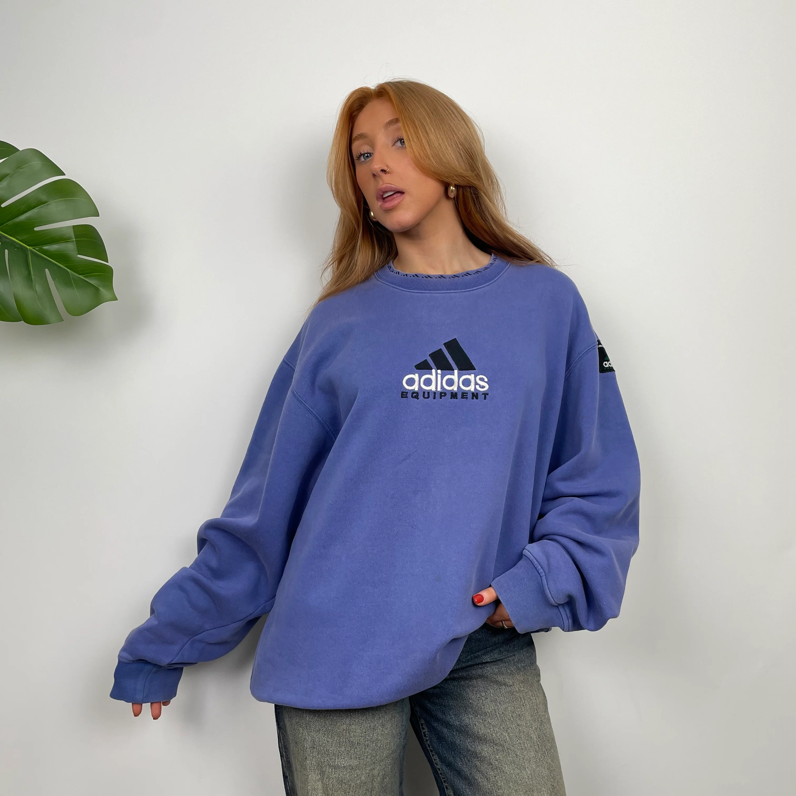 Adidas Equipment Blue Embroidered Spell Out Sweatshirt (L) - Image 2