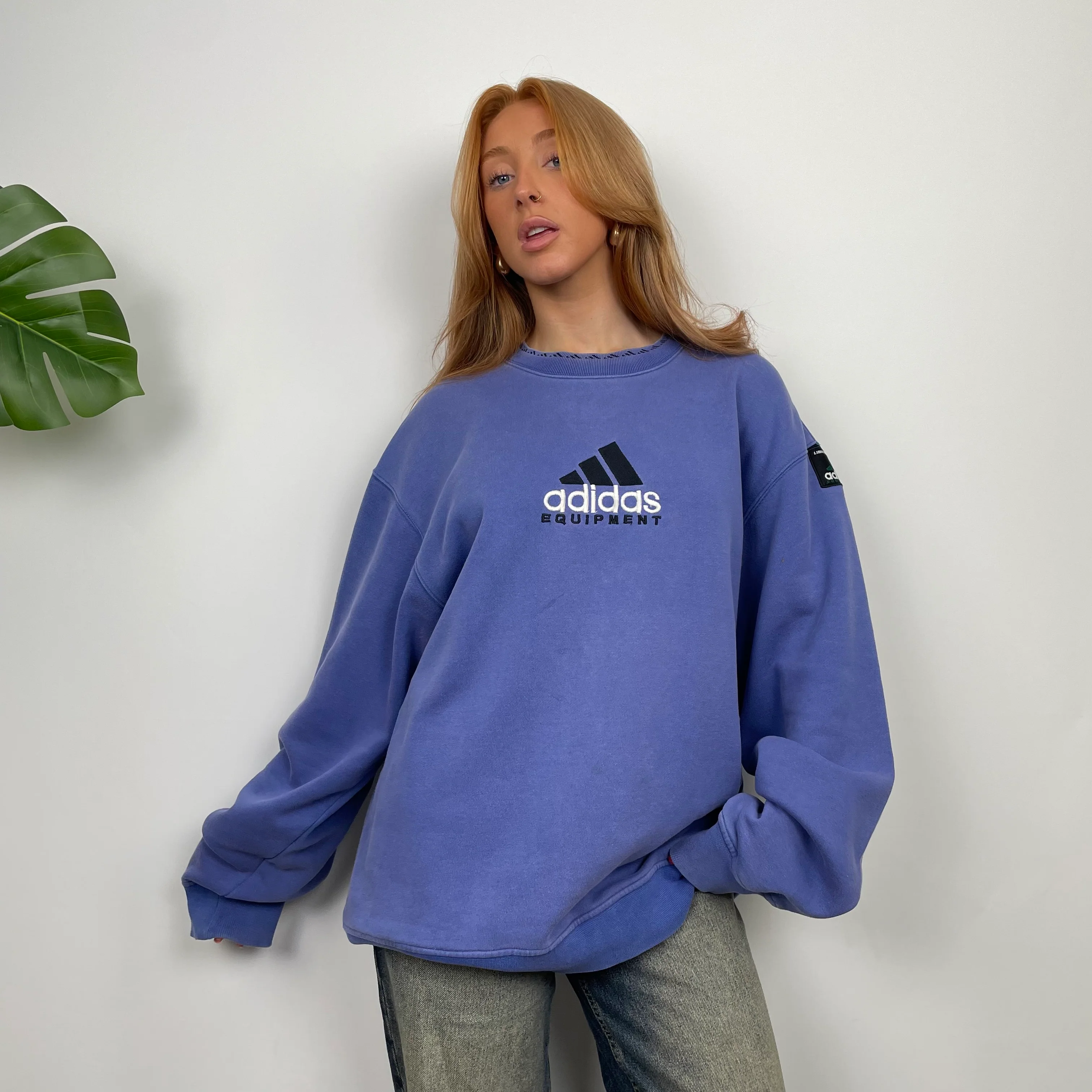 Adidas Equipment Blue Embroidered Spell Out Sweatshirt (L) - Image 5