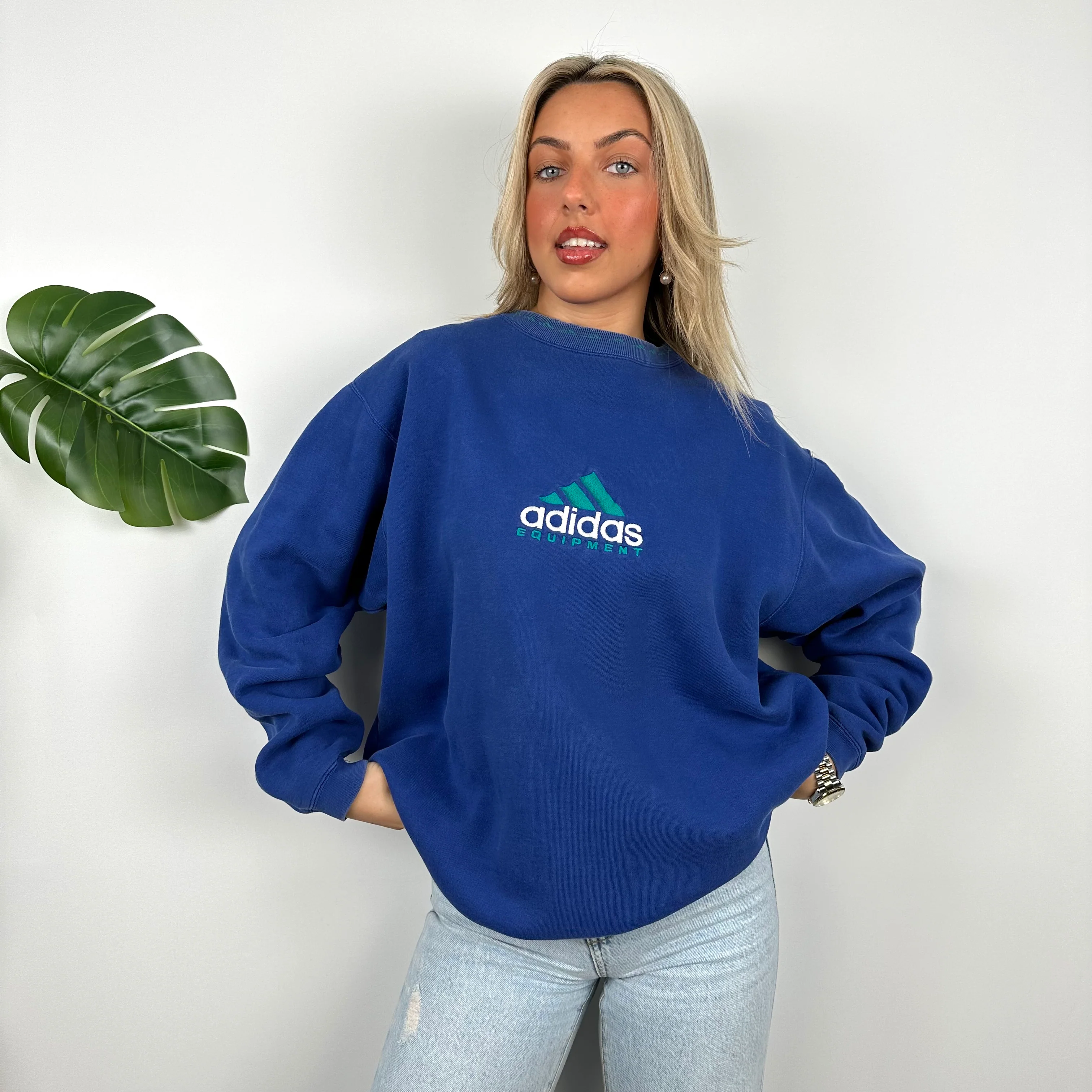 Adidas Equipment Blue Embroidered Spell Out Sweatshirt (L) - Image 3