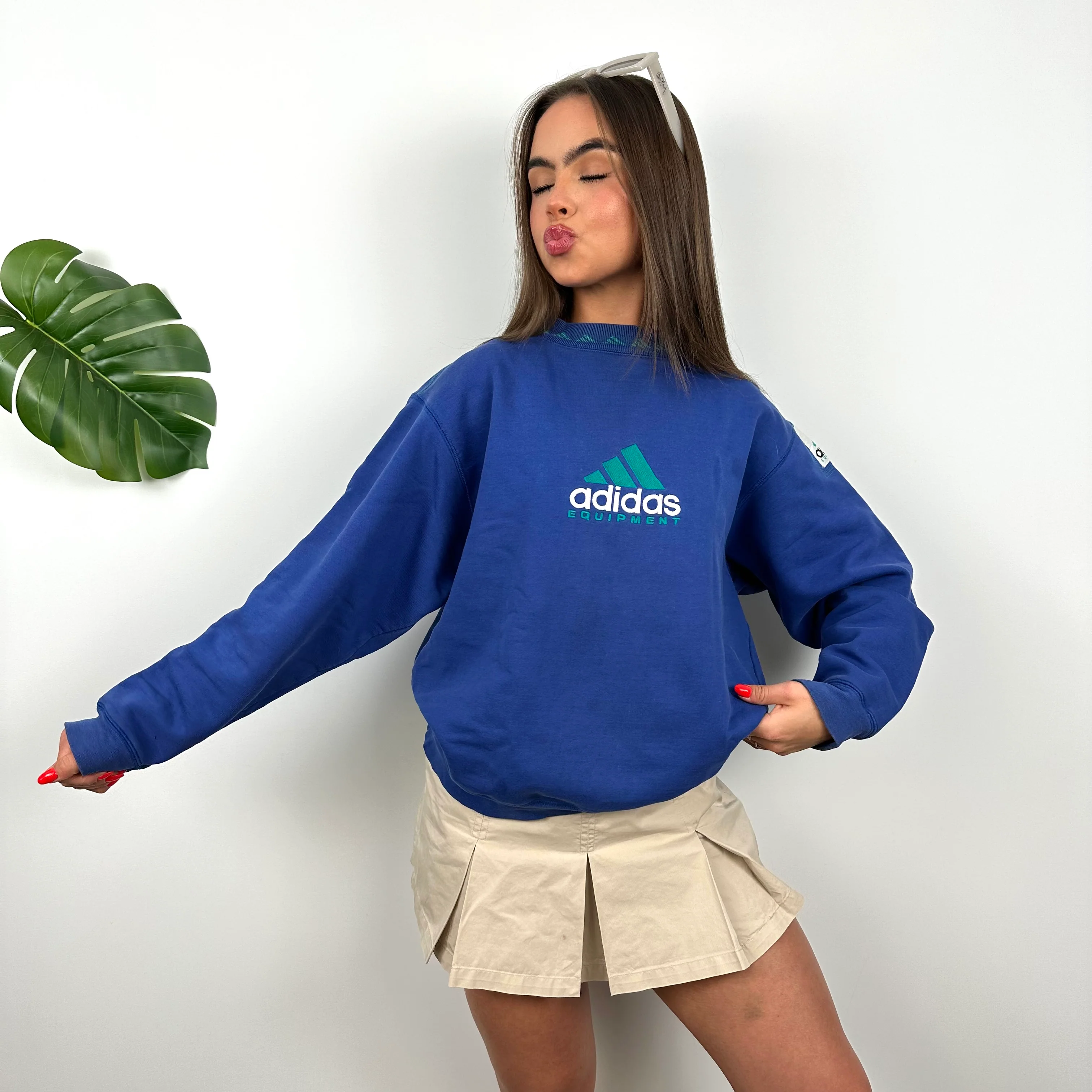 Adidas Equipment Blue Embroidered Spell Out Sweatshirt (M) - Image 2