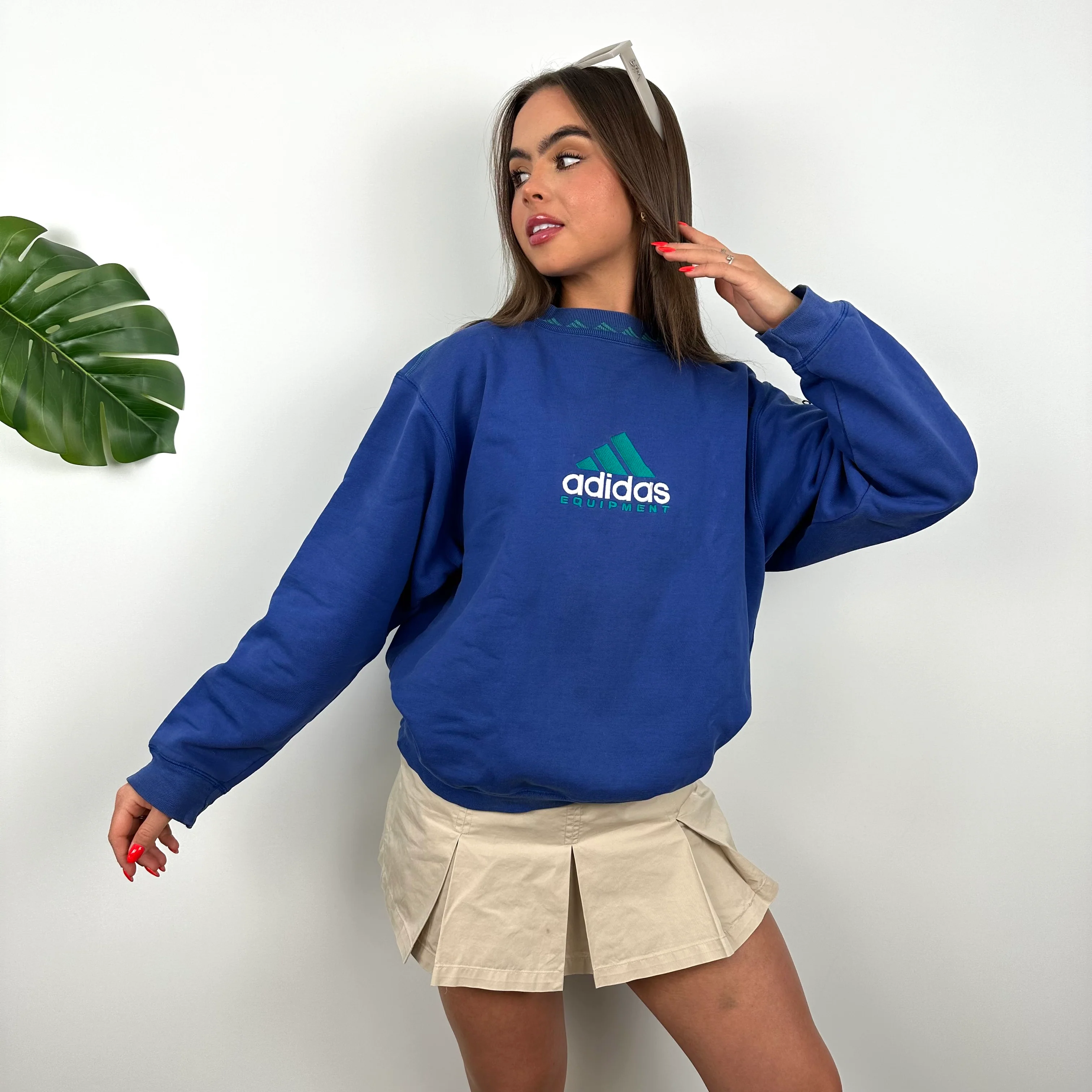 Adidas Equipment Blue Embroidered Spell Out Sweatshirt (M) - Image 4
