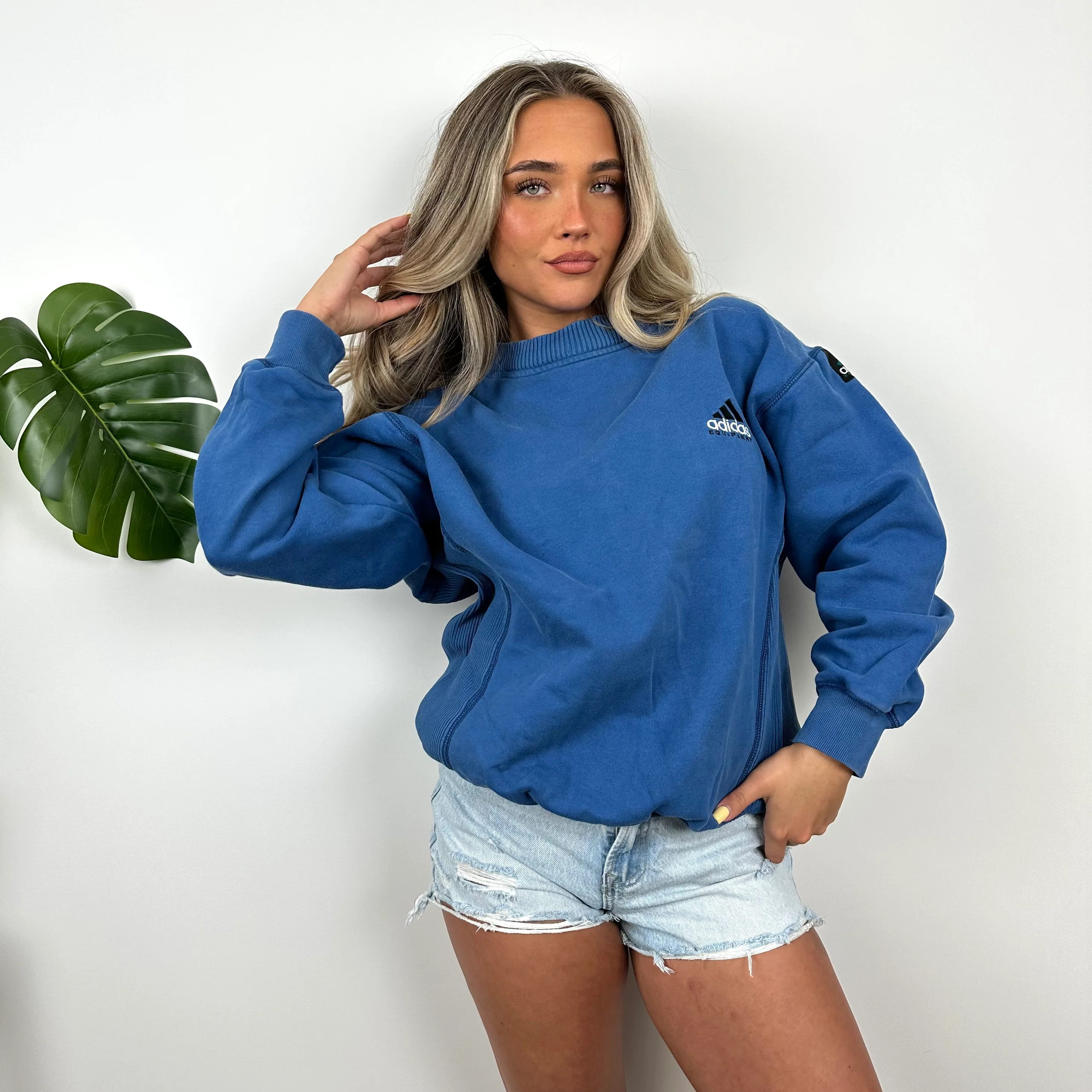 Adidas Equipment Blue Embroidered Spell Out Sweatshirt (S) - Image 2