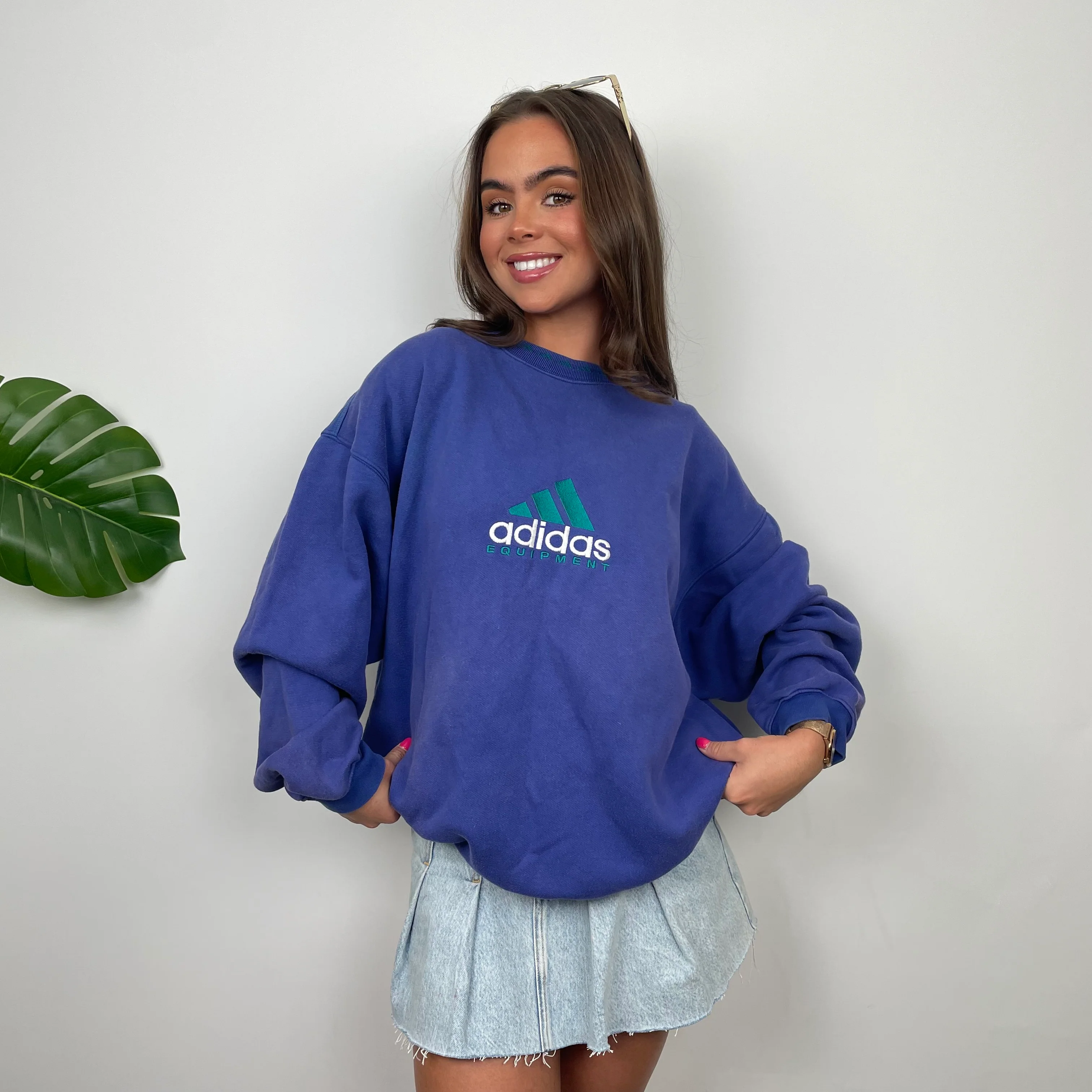 Adidas Equipment Blue Embroidered Spell Out Sweatshirt (L) - Image 4
