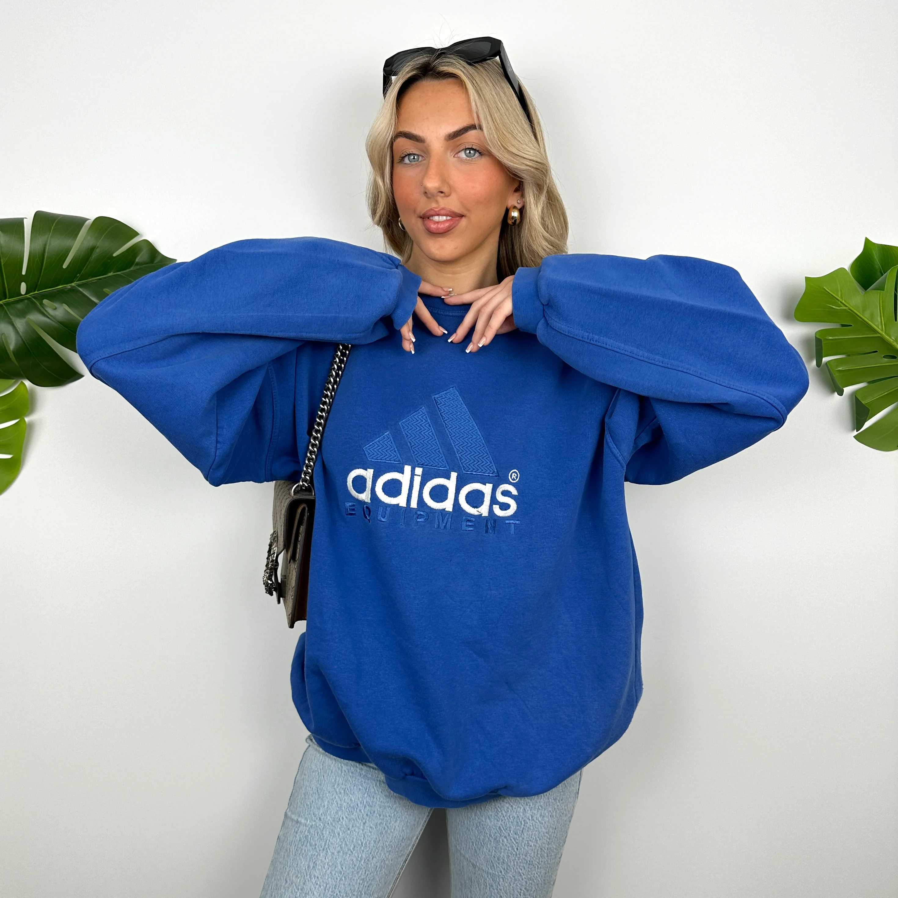 Adidas Equipment Blue Embroidered Spell Out Sweatshirt (L) - Image 2