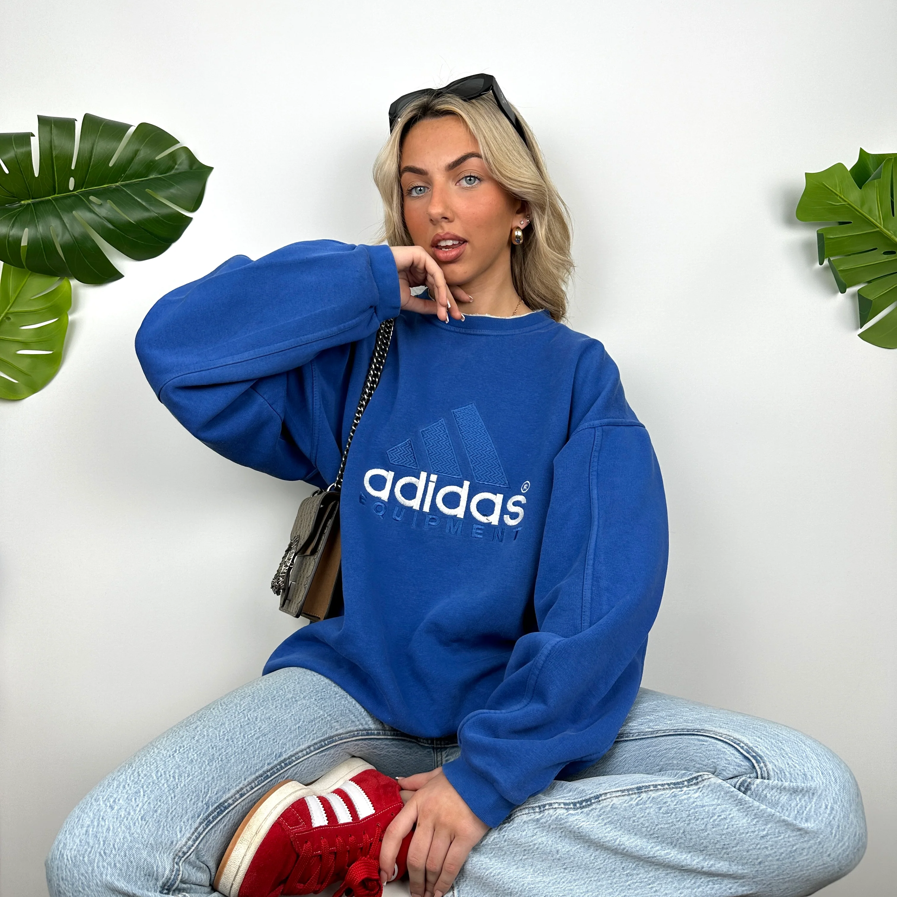 Adidas Equipment Blue Embroidered Spell Out Sweatshirt (L) - Image 3