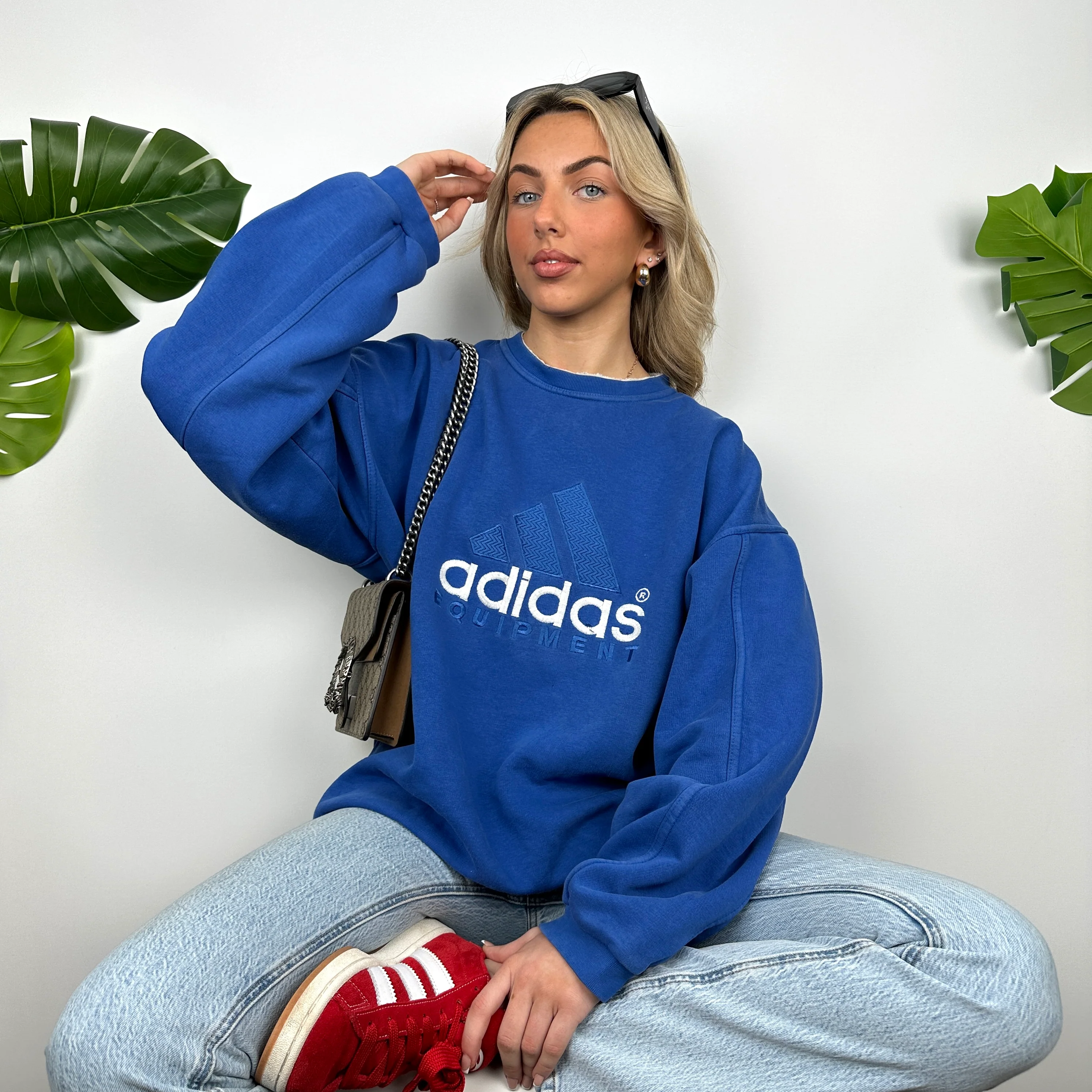 Adidas Equipment Blue Embroidered Spell Out Sweatshirt (L) - Image 4