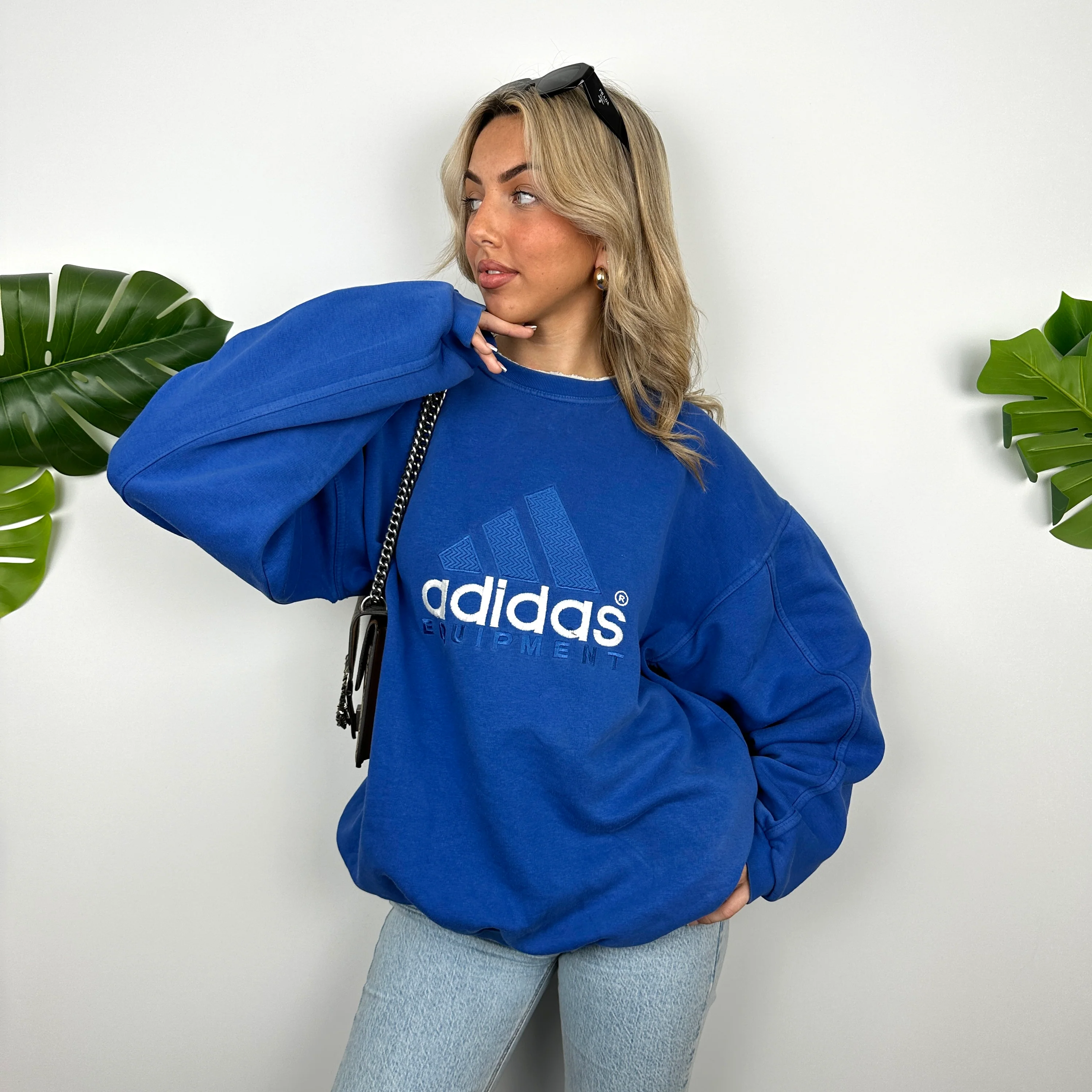 Adidas Equipment Blue Embroidered Spell Out Sweatshirt (L) - Image 5