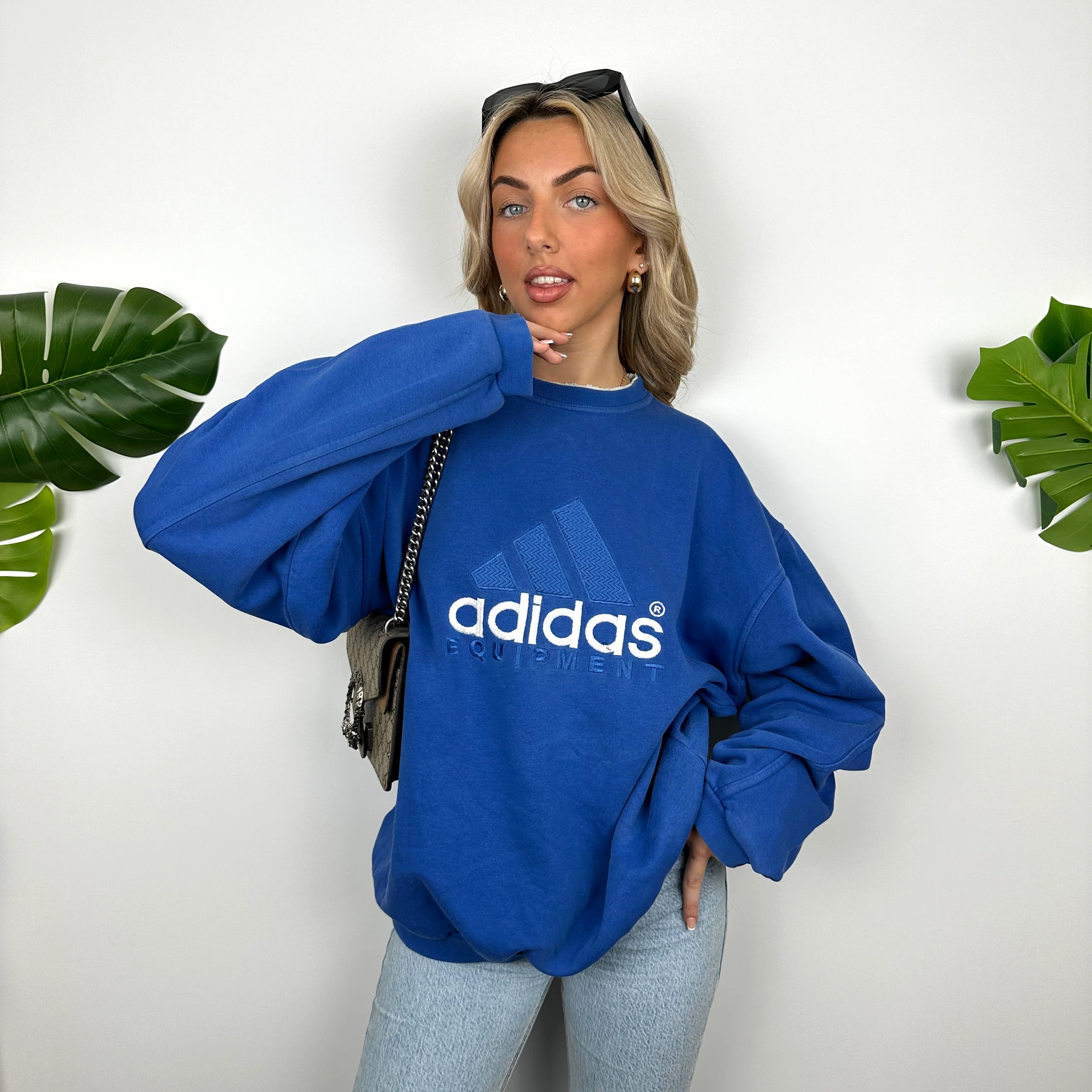 Adidas Equipment Blue Embroidered Spell Out Sweatshirt (L) - Image 6