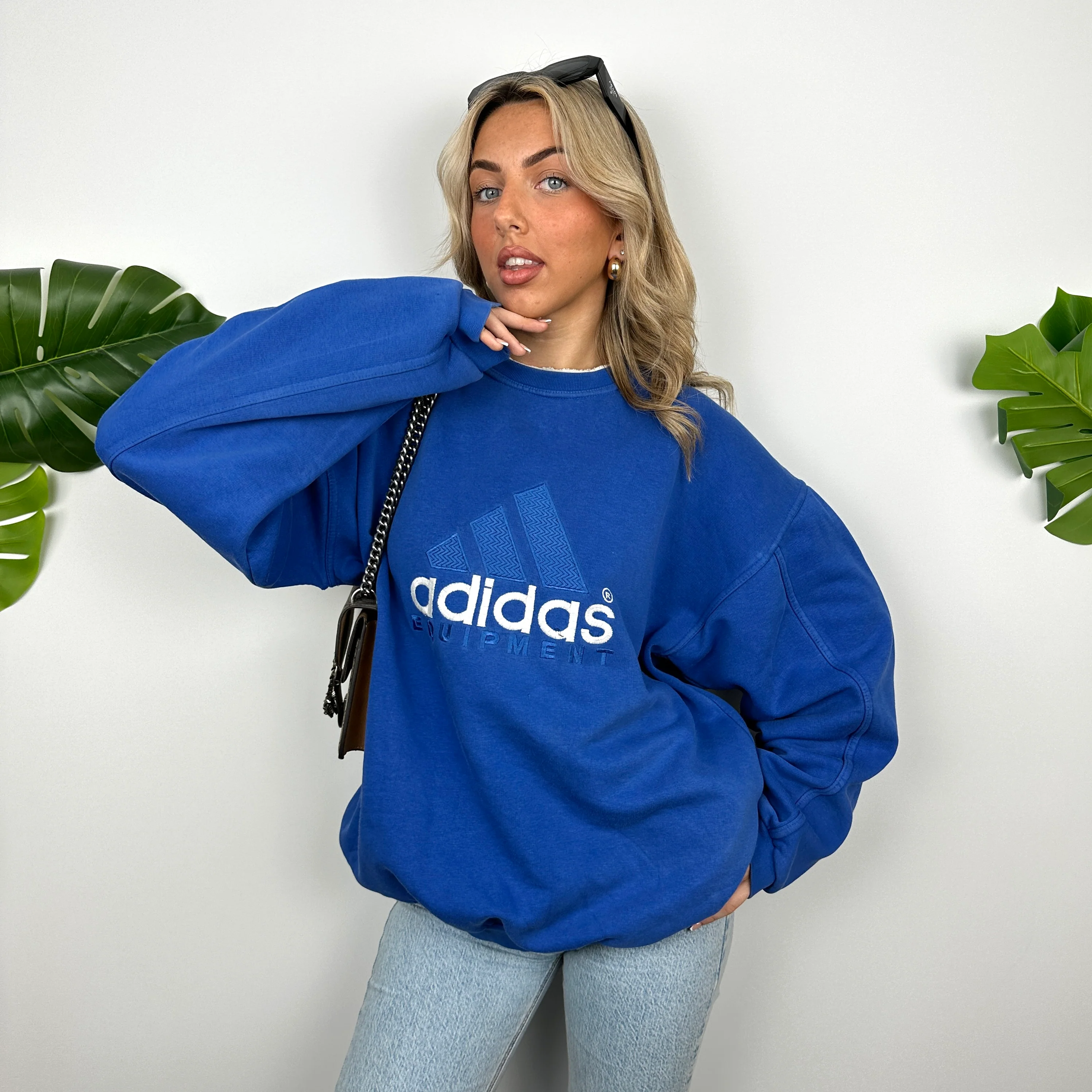 Adidas Equipment Blue Embroidered Spell Out Sweatshirt (L) - Image 7