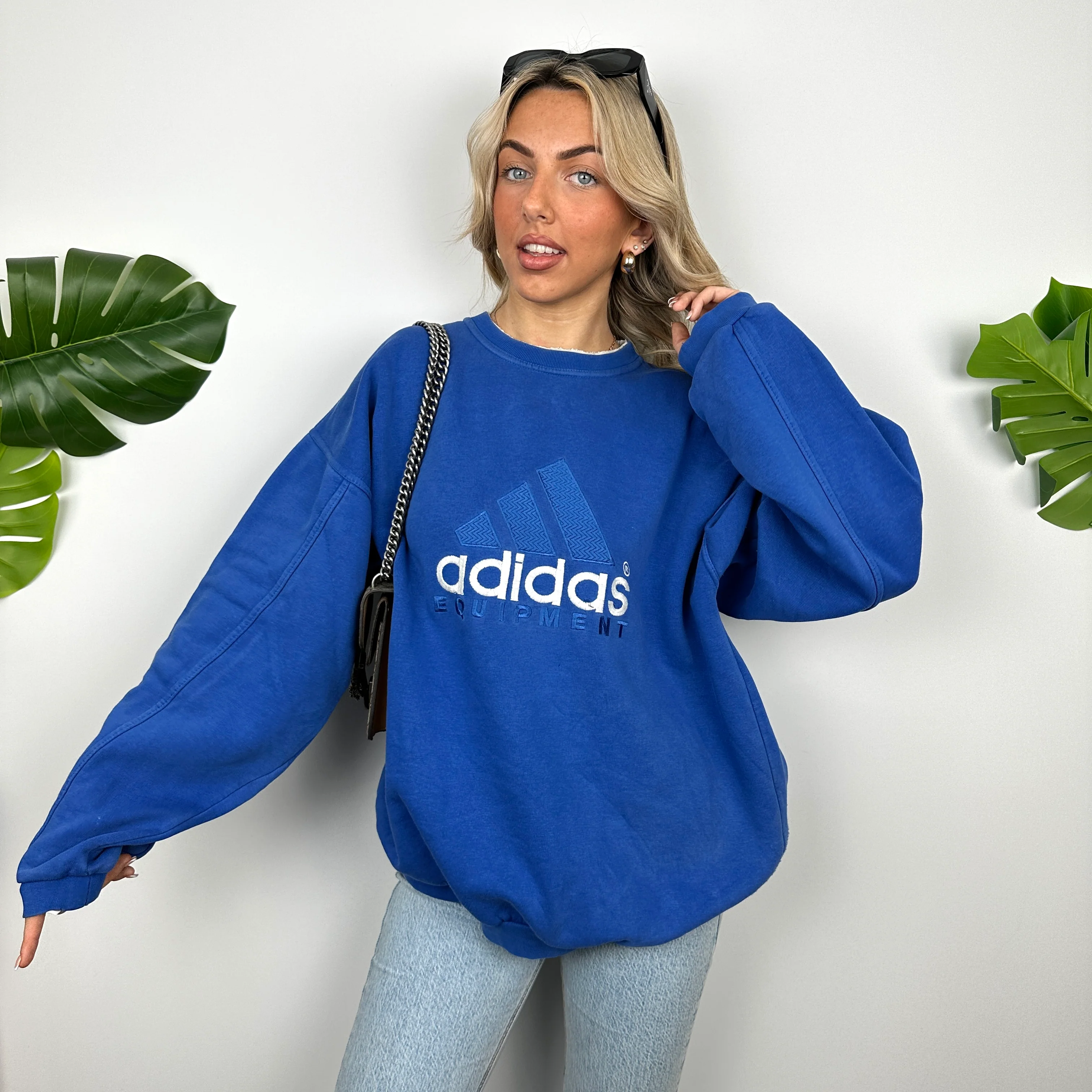 Adidas Equipment Blue Embroidered Spell Out Sweatshirt (L) - Image 8