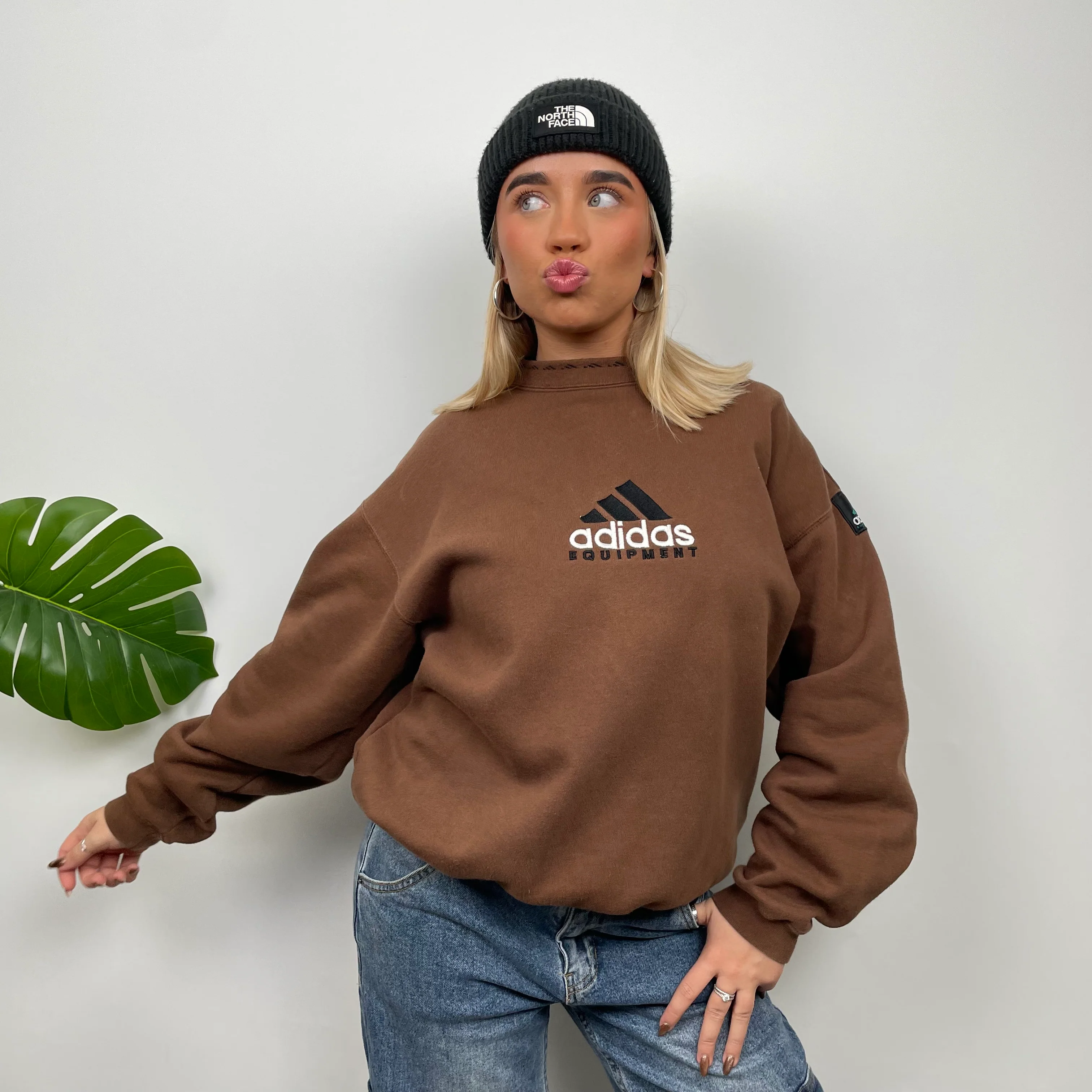 Adidas Equipment Brown Embroidered Spell Out Sweatshirt (S) - Image 2