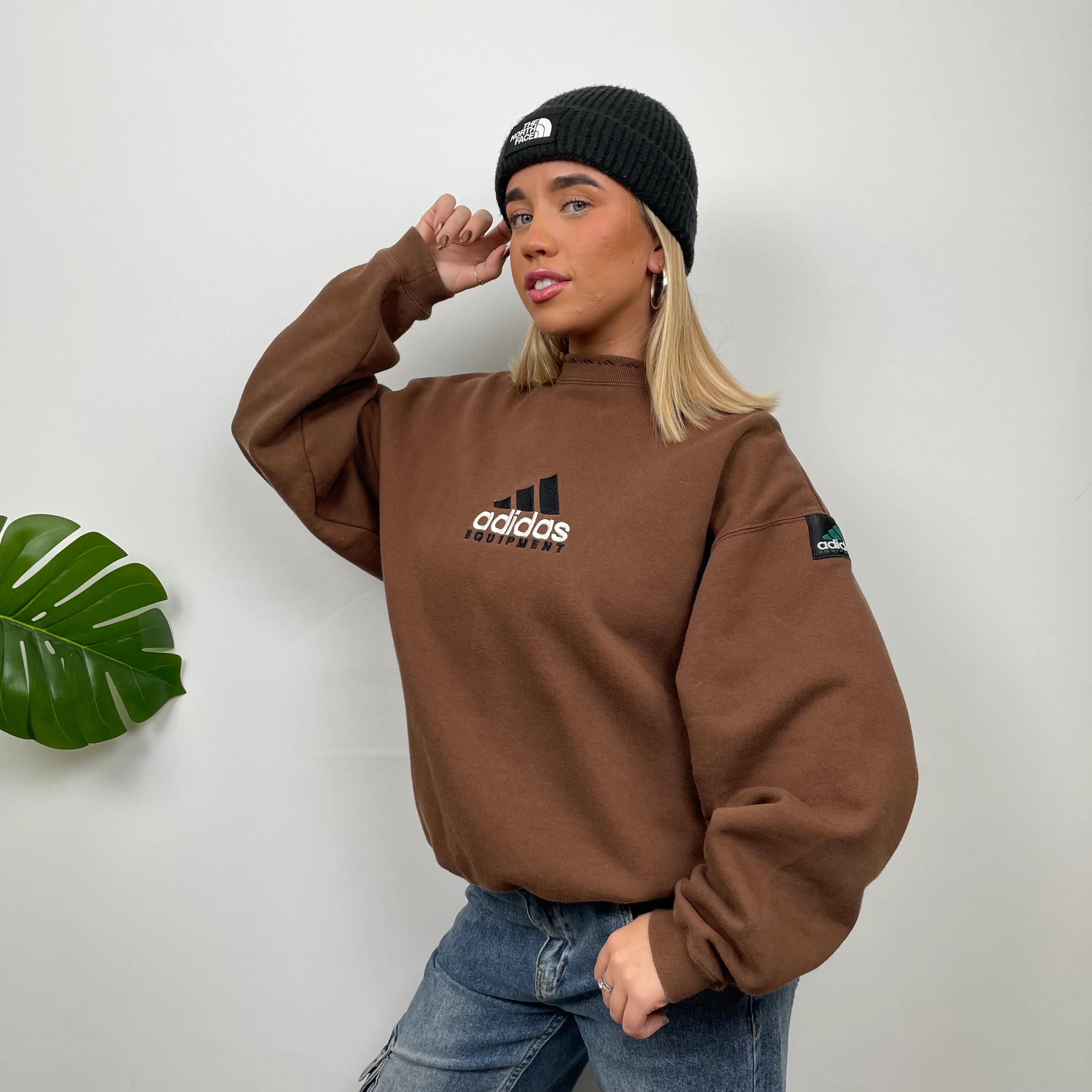 Adidas Equipment Brown Embroidered Spell Out Sweatshirt (S) - Image 3