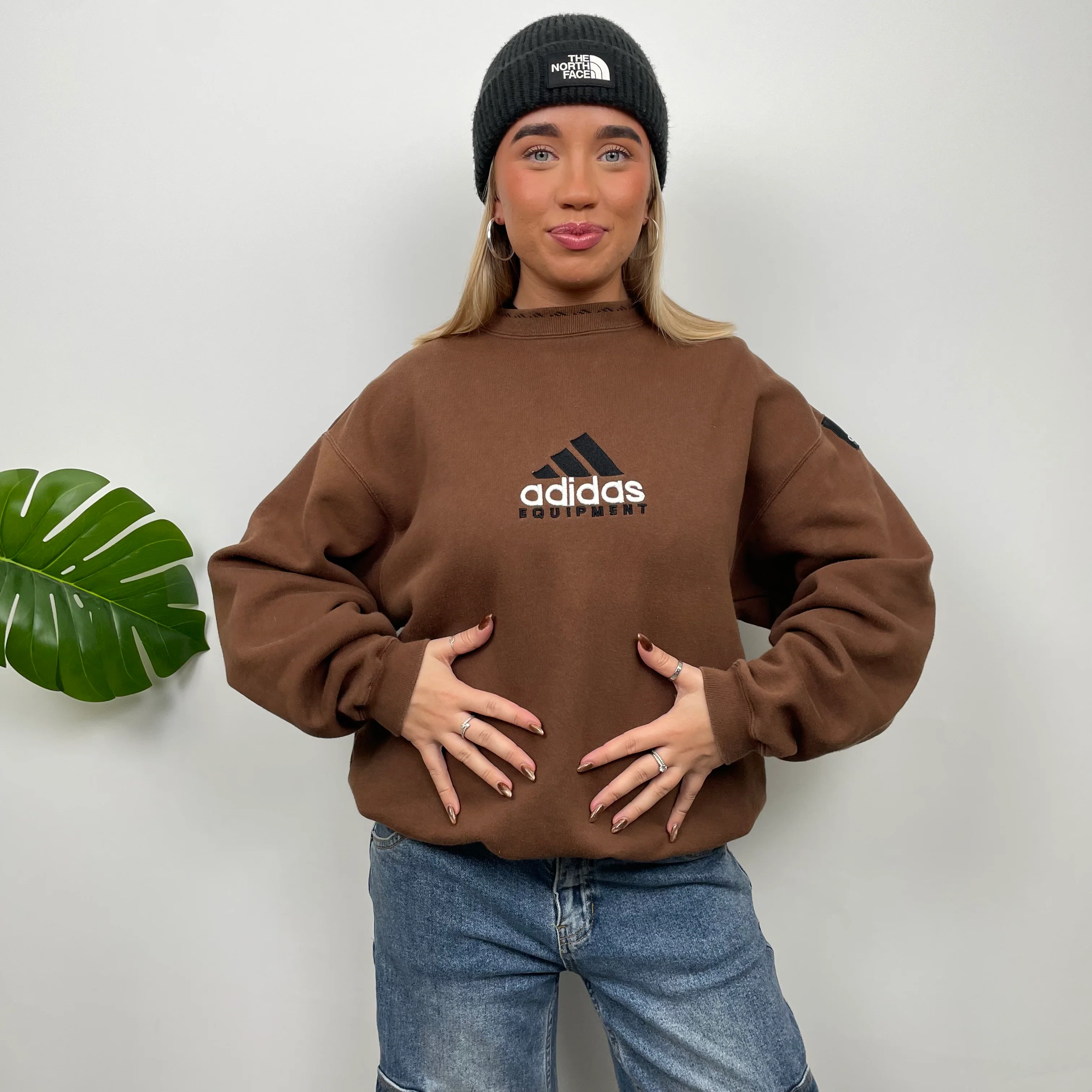 Adidas Equipment Brown Embroidered Spell Out Sweatshirt (S) - Image 4