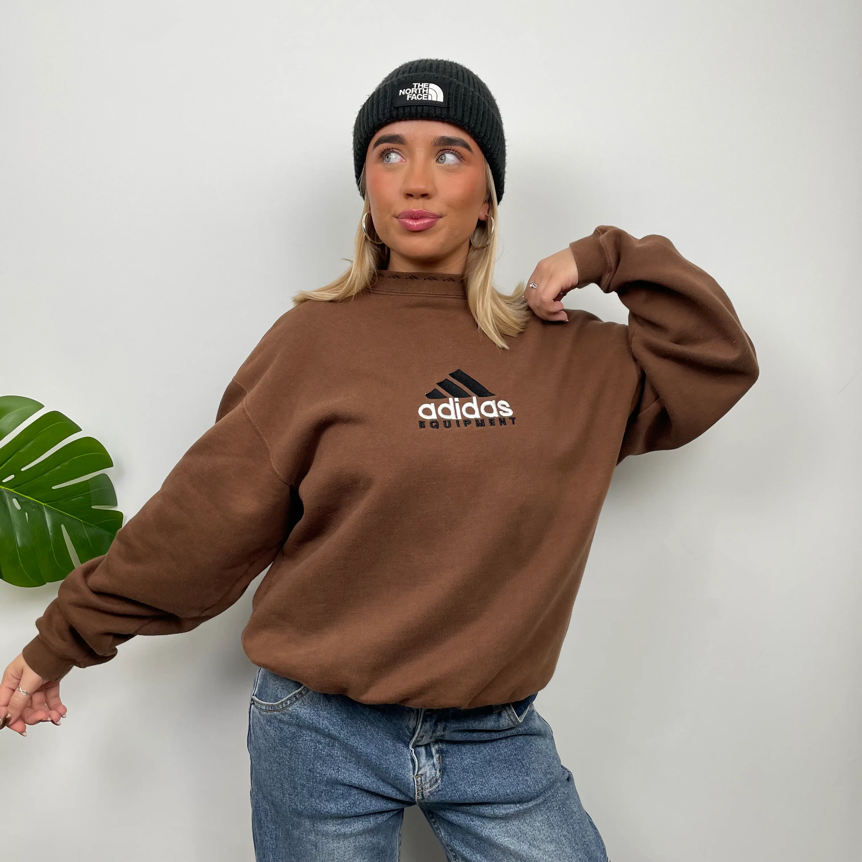 Adidas Equipment Brown Embroidered Spell Out Sweatshirt (S) - Image 5