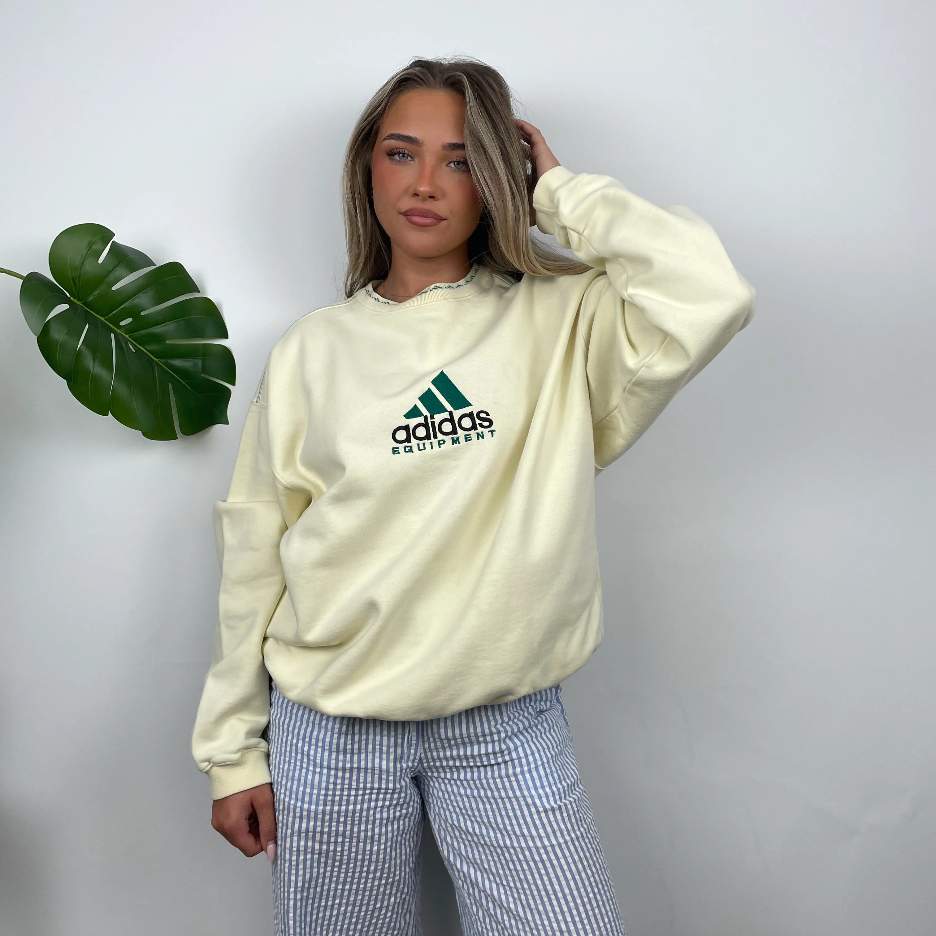 Adidas Equipment Cream Embroidered Spell Out Sweatshirt (L) - Image 2