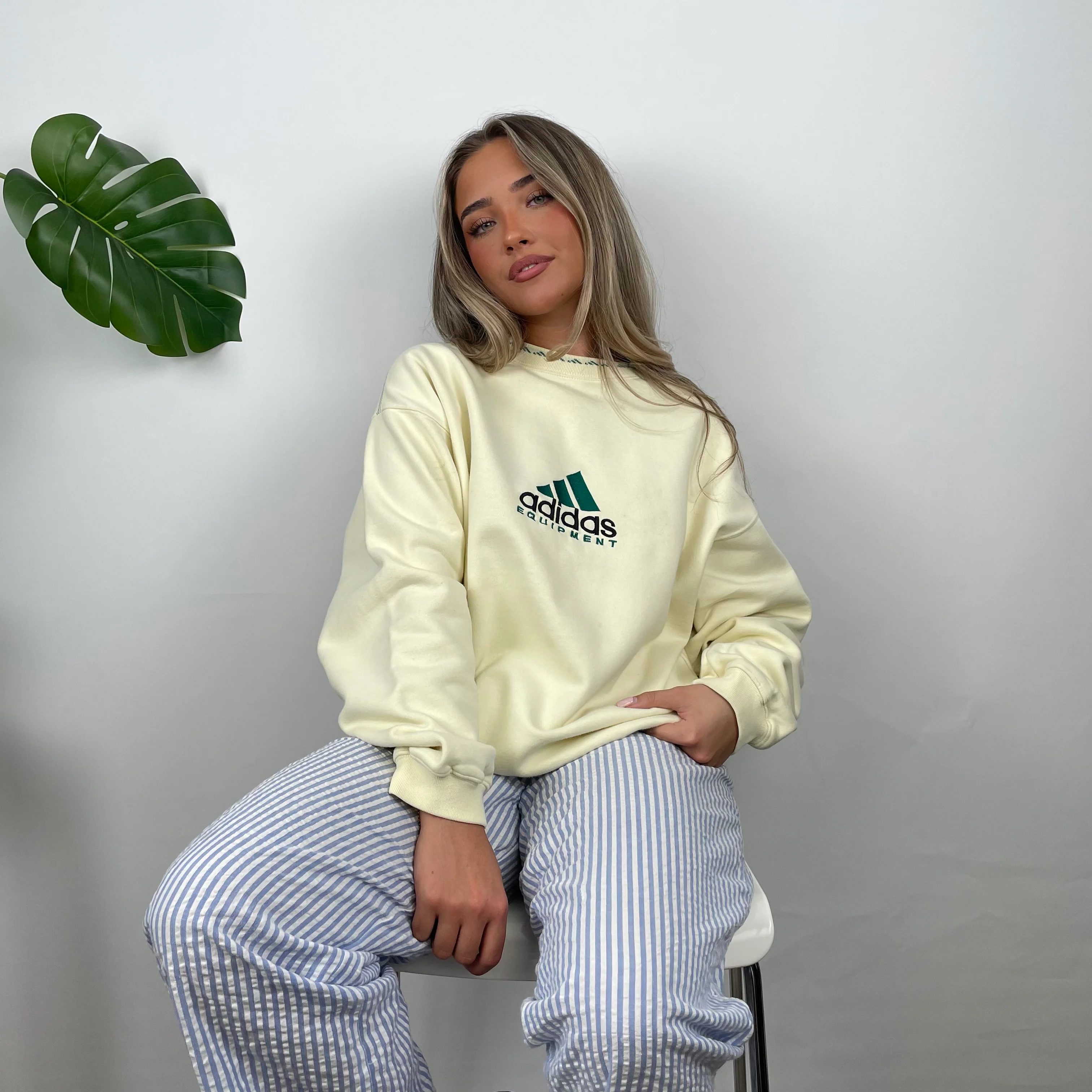 Adidas Equipment Cream Embroidered Spell Out Sweatshirt (L) - Image 3