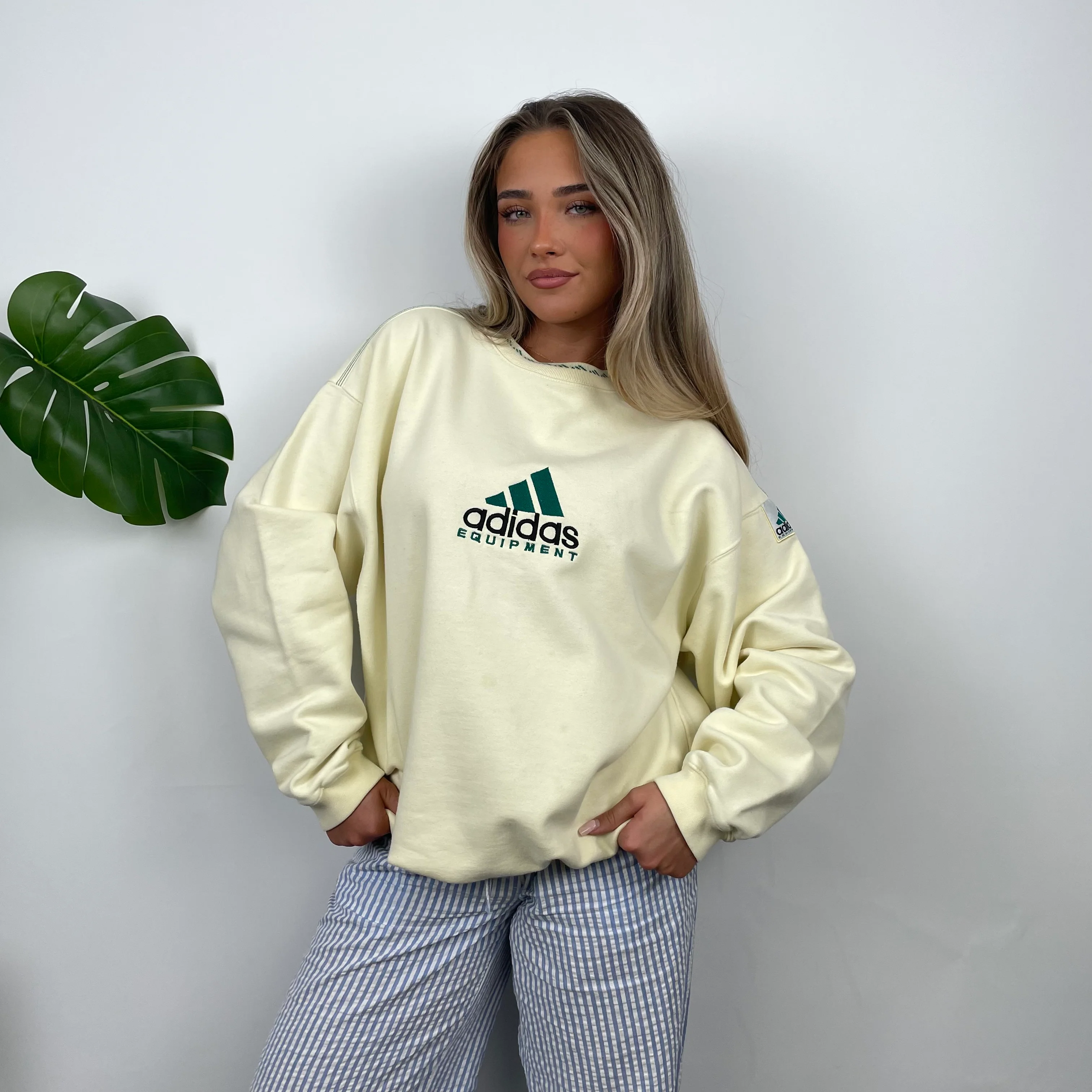 Adidas Equipment Cream Embroidered Spell Out Sweatshirt (L) - Image 4
