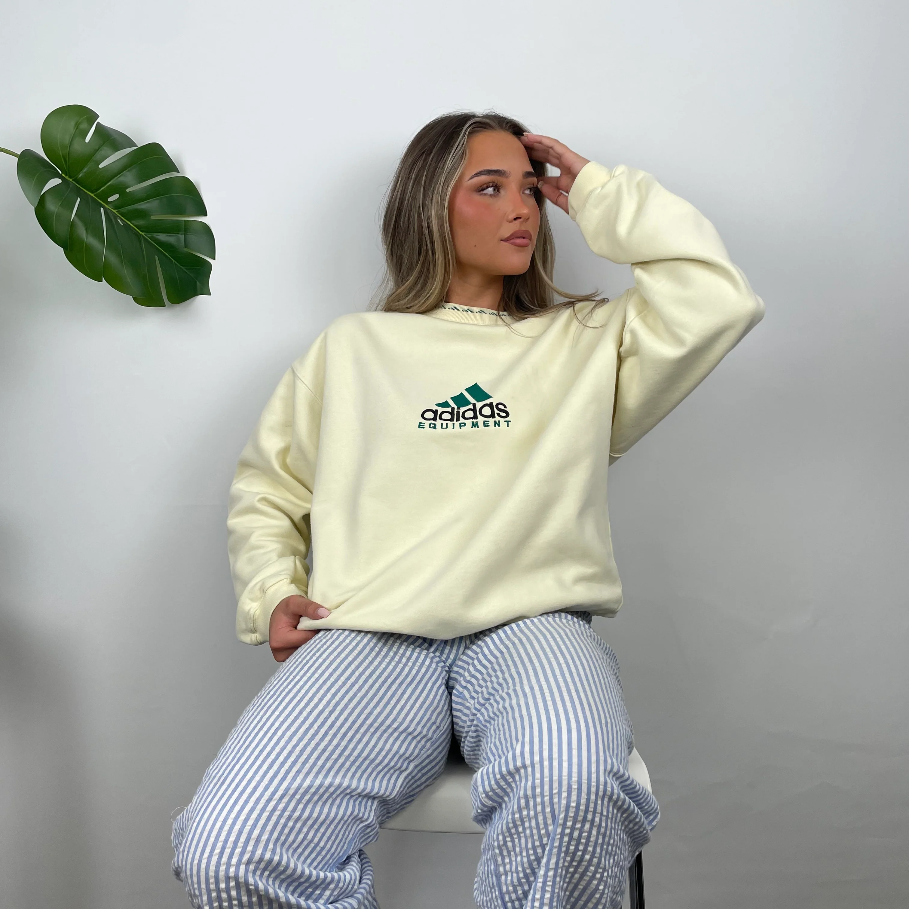Adidas Equipment Cream Embroidered Spell Out Sweatshirt (L) - Image 7