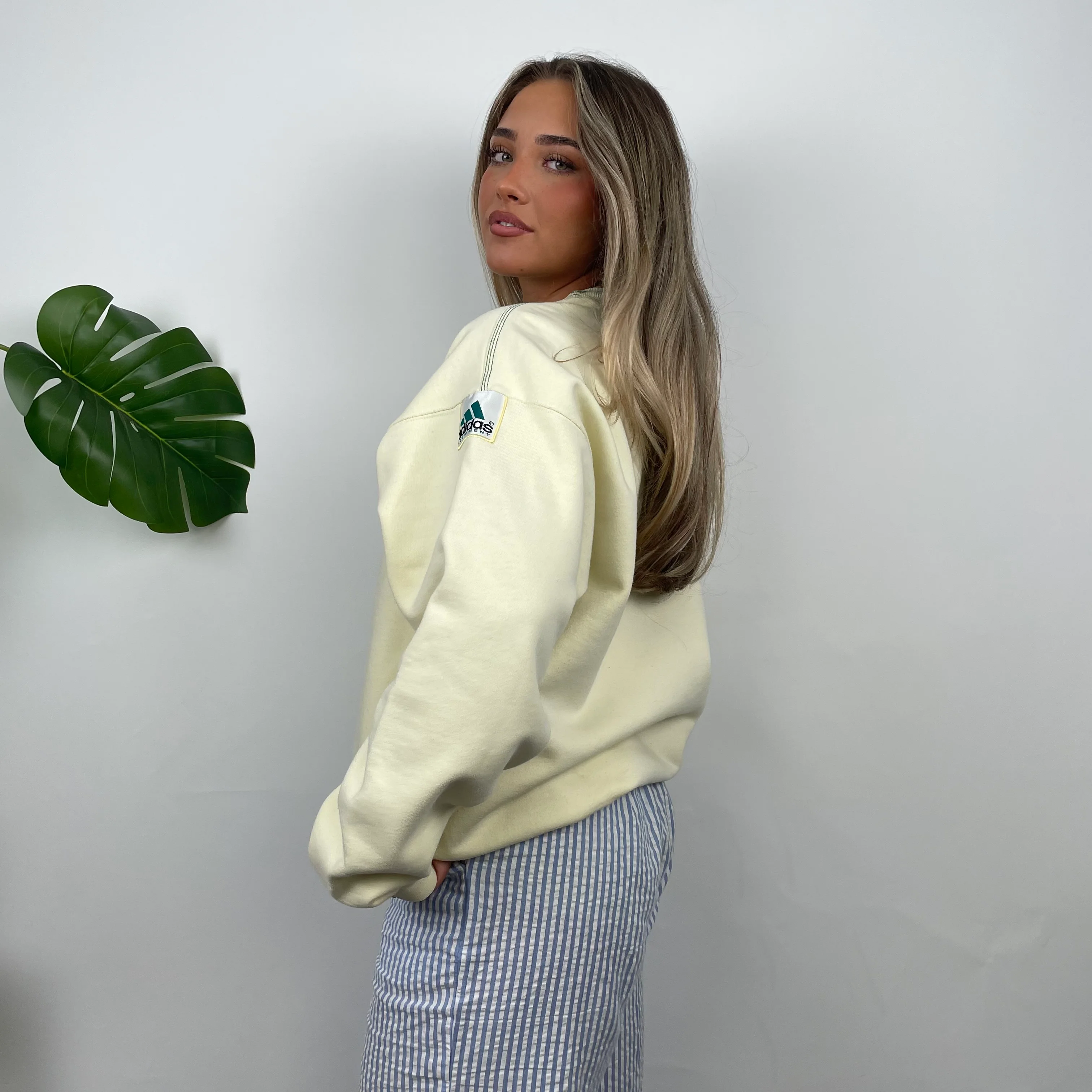 Adidas Equipment Cream Embroidered Spell Out Sweatshirt (L) - Image 9