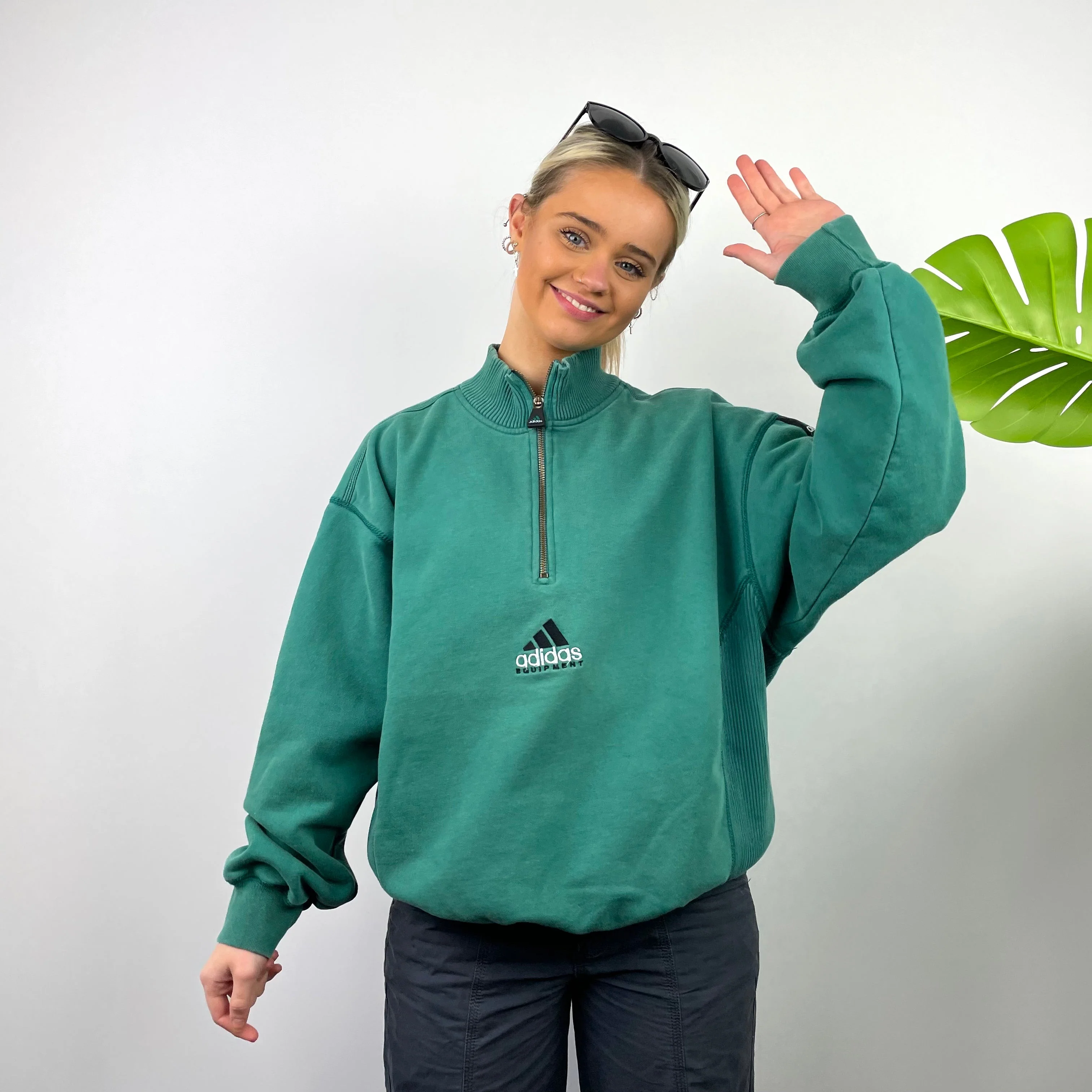 Adidas Equipment EQT RARE Green Embroidered Spell Out Quarter Zip Sweatshirt (L) - Image 2