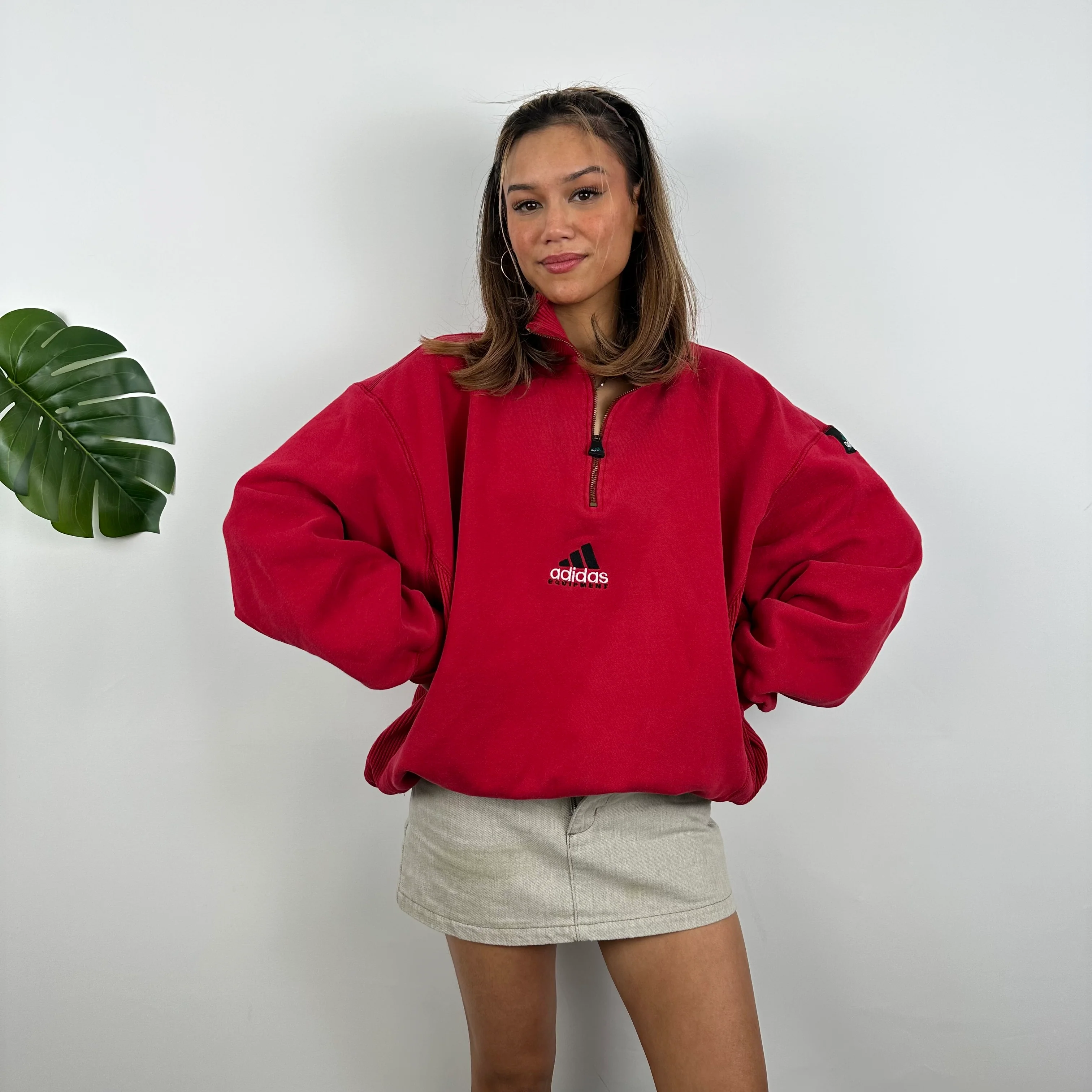 Adidas Equipment EQT RARE Red Embroidered Spell Out Quarter Zip Sweatshirt (XL) - Image 2