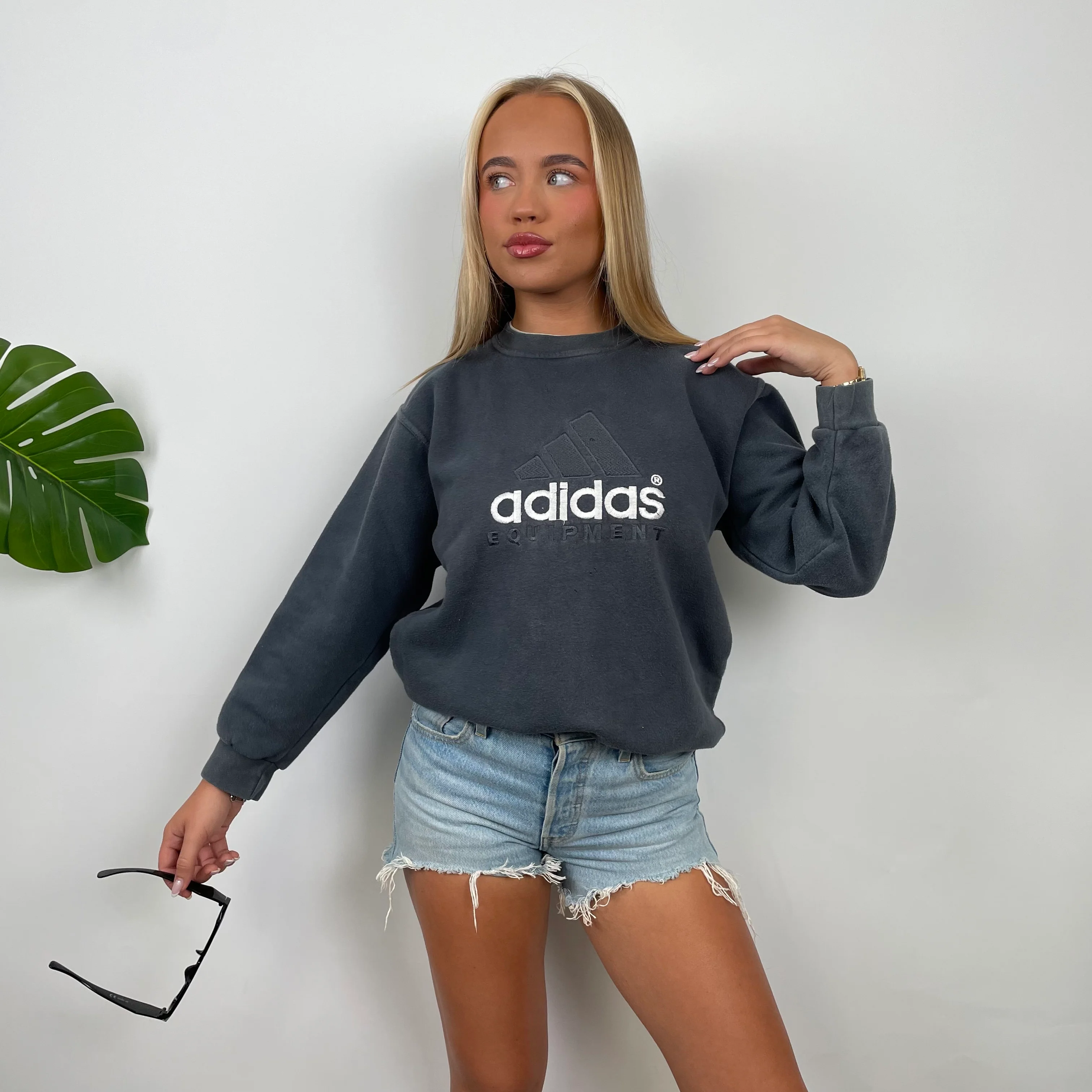 Adidas Equipment Grey Embroidered Spell Out Sweatshirt (XS) - Image 2