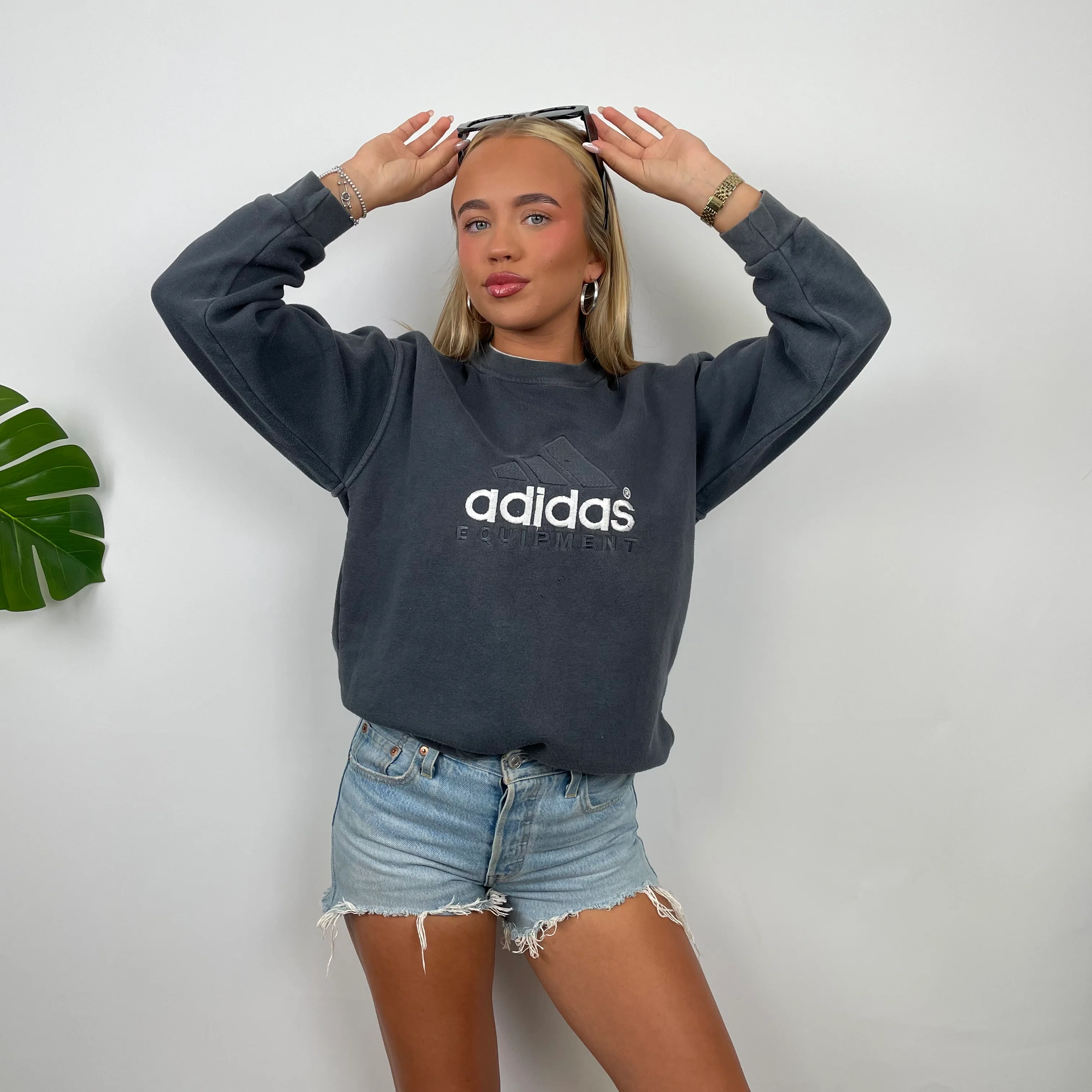 Adidas Equipment Grey Embroidered Spell Out Sweatshirt (XS) - Image 3