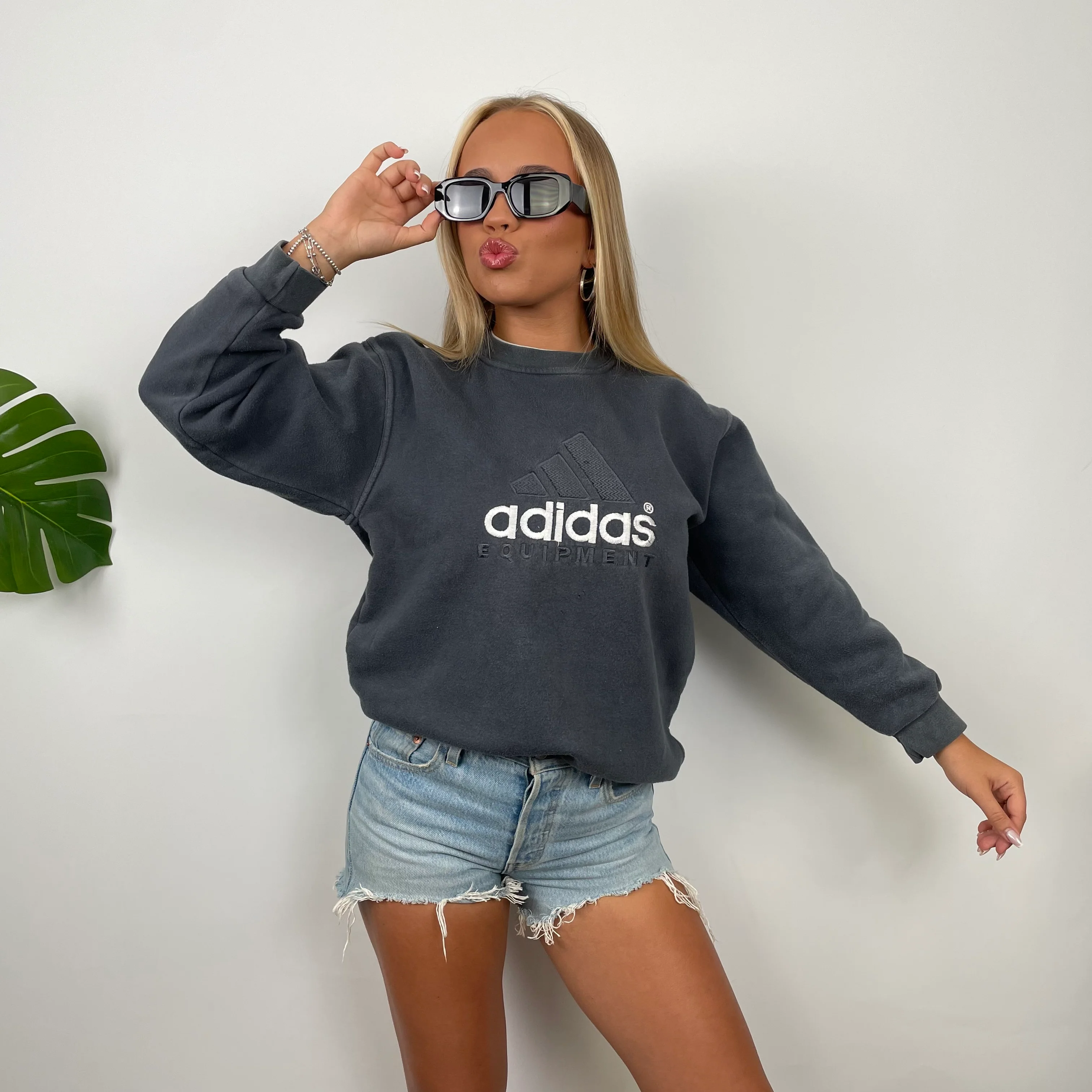 Adidas Equipment Grey Embroidered Spell Out Sweatshirt (XS) - Image 4