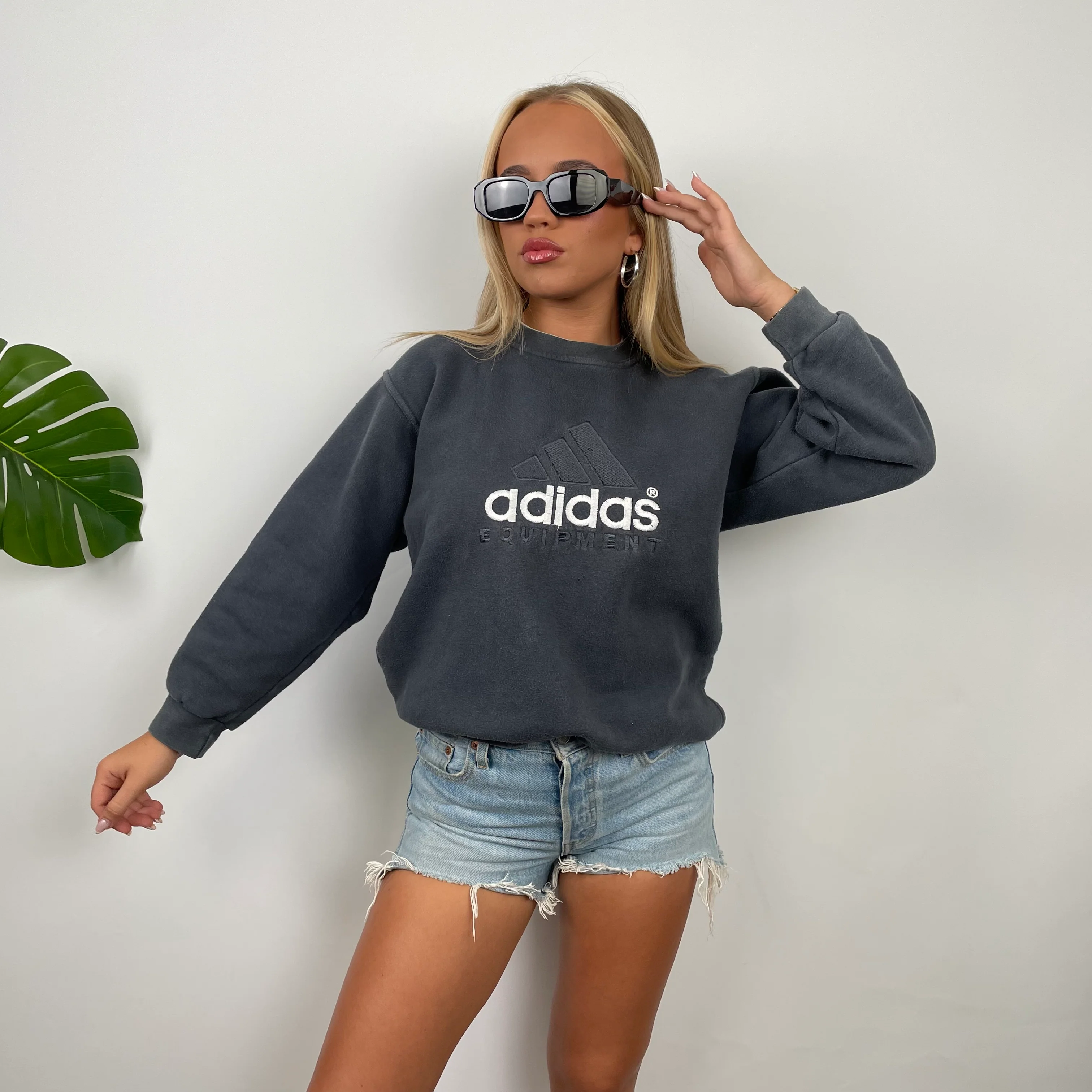 Adidas Equipment Grey Embroidered Spell Out Sweatshirt (XS) - Image 5