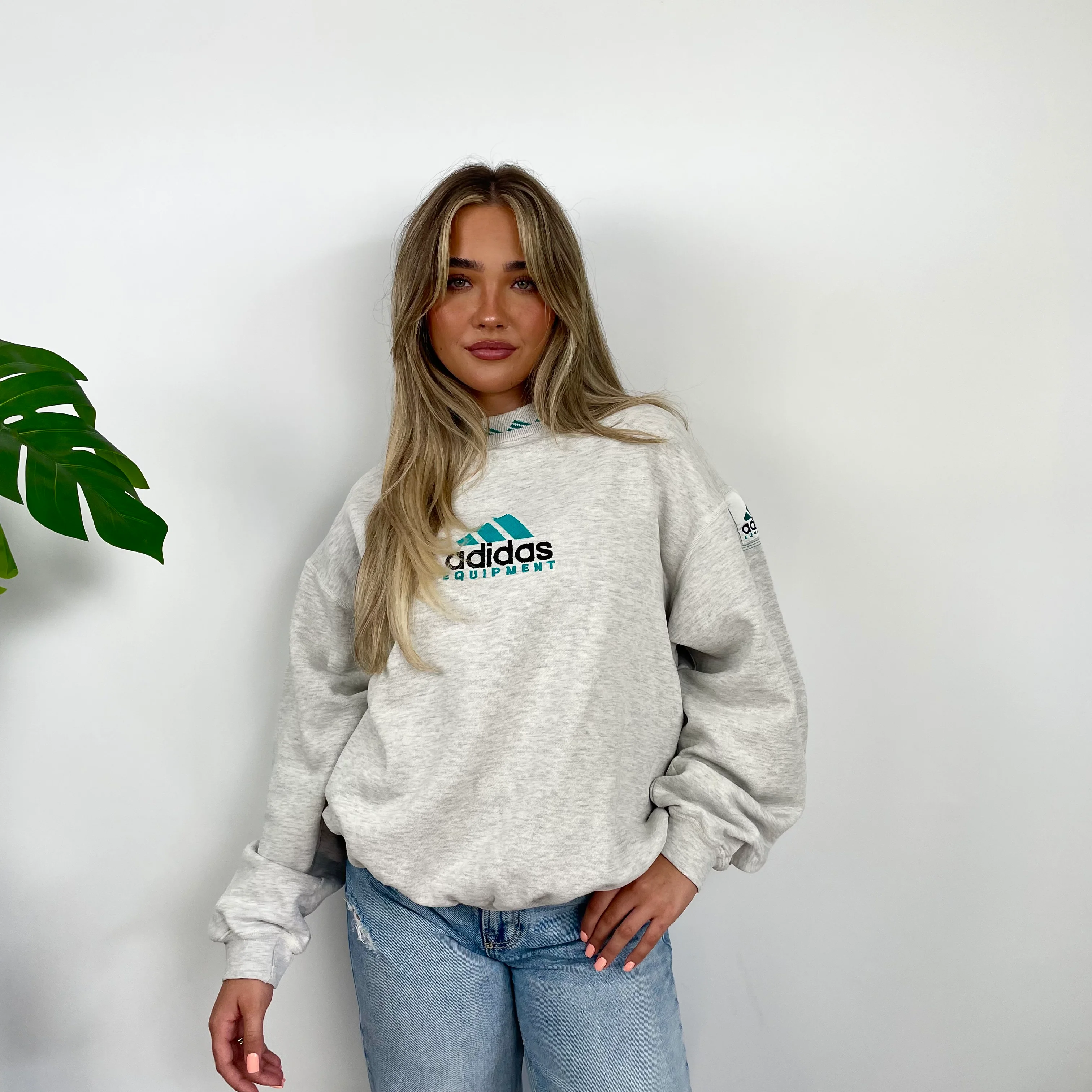 Adidas Equipment Grey Embroidered Spell Out Sweatshirt (M) - Image 2