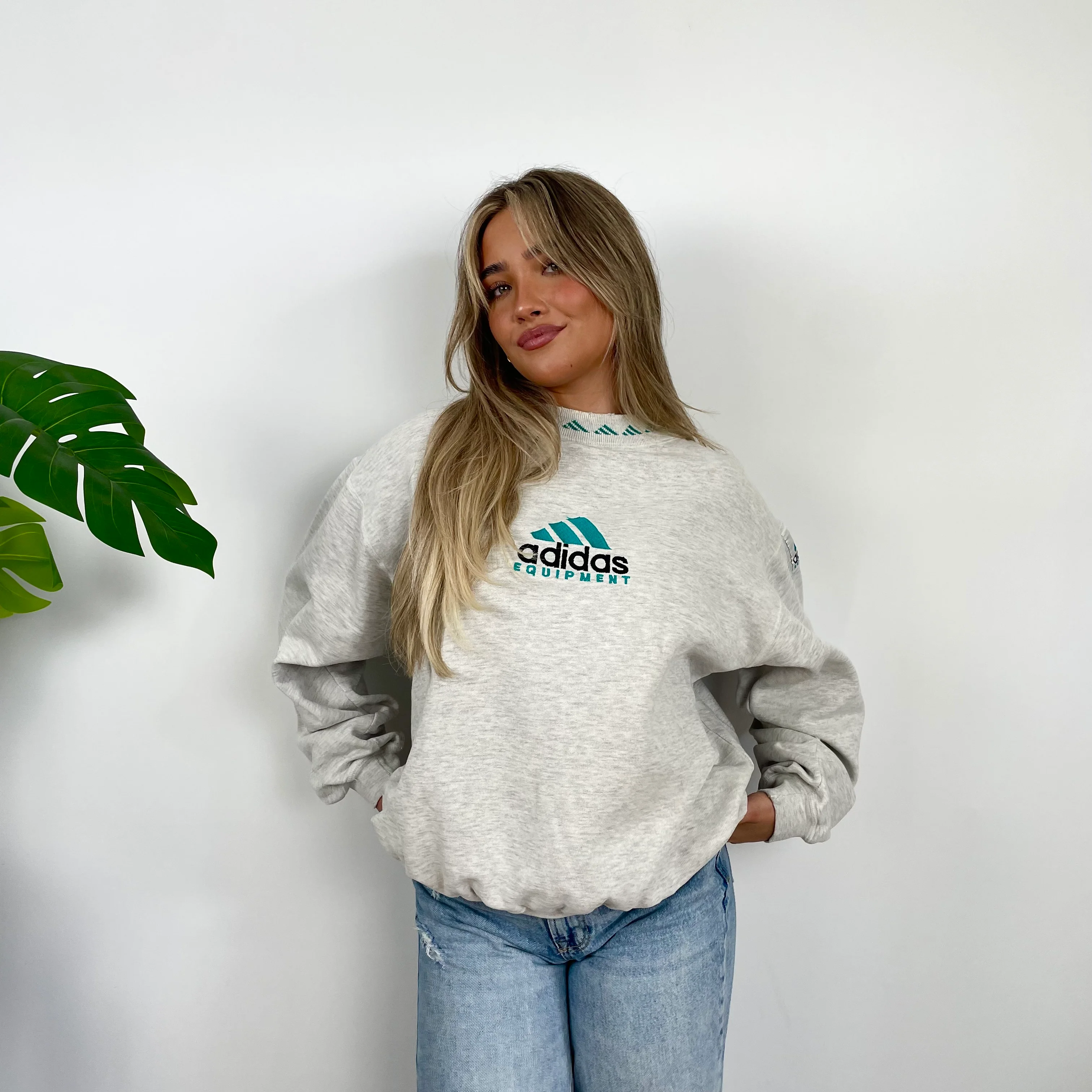 Adidas Equipment Grey Embroidered Spell Out Sweatshirt (M) - Image 3