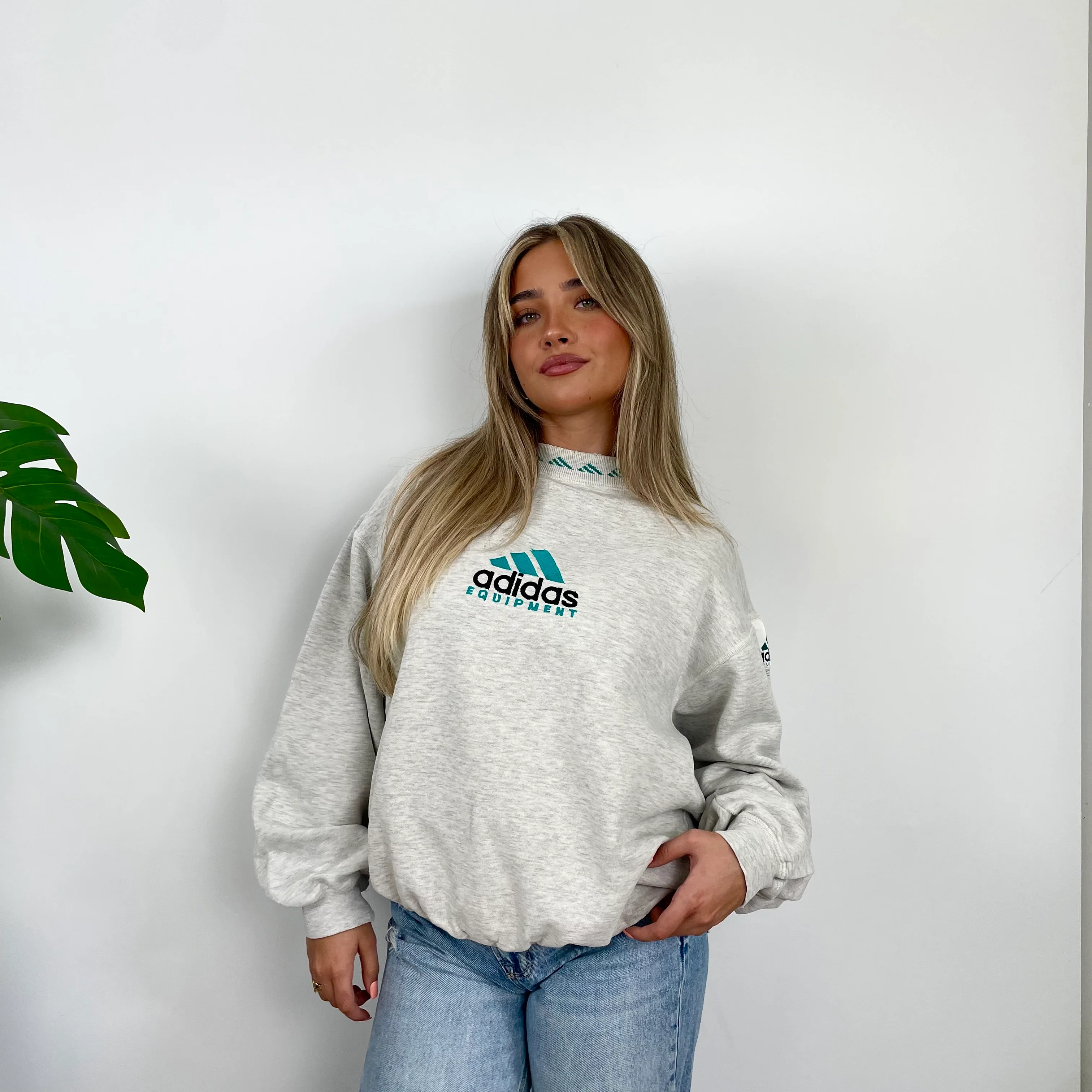 Adidas Equipment Grey Embroidered Spell Out Sweatshirt (M) - Image 4