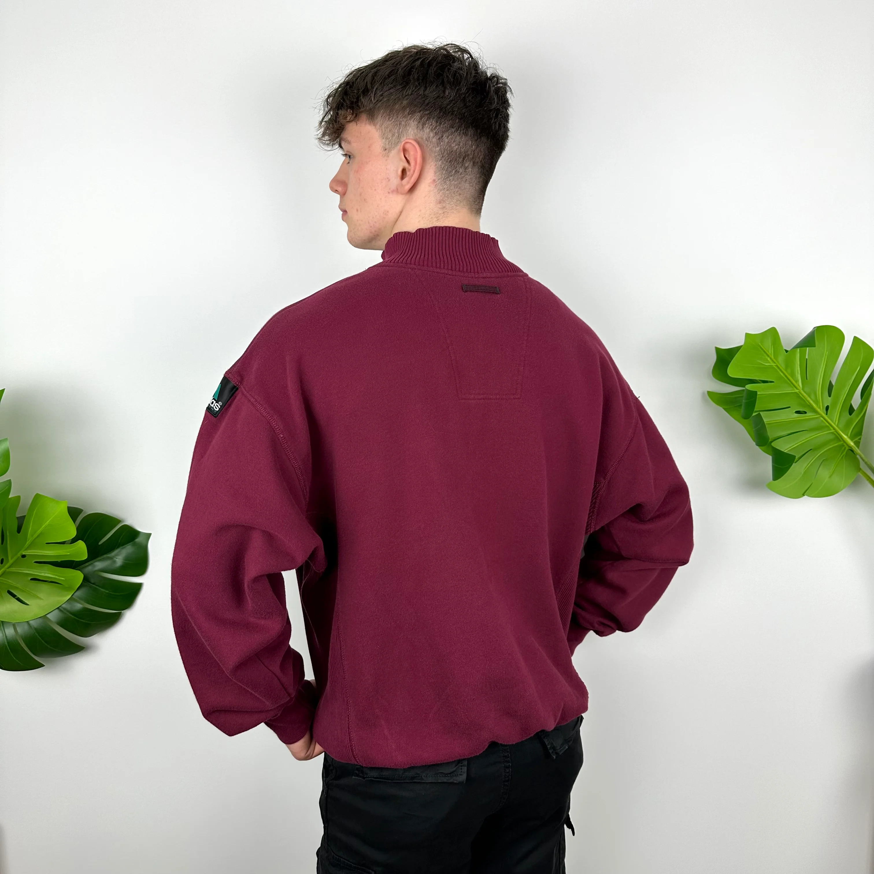 Adidas Equipment Maroon Embroidered Spell Out Quarter Zip Sweatshirt (L) - Image 4