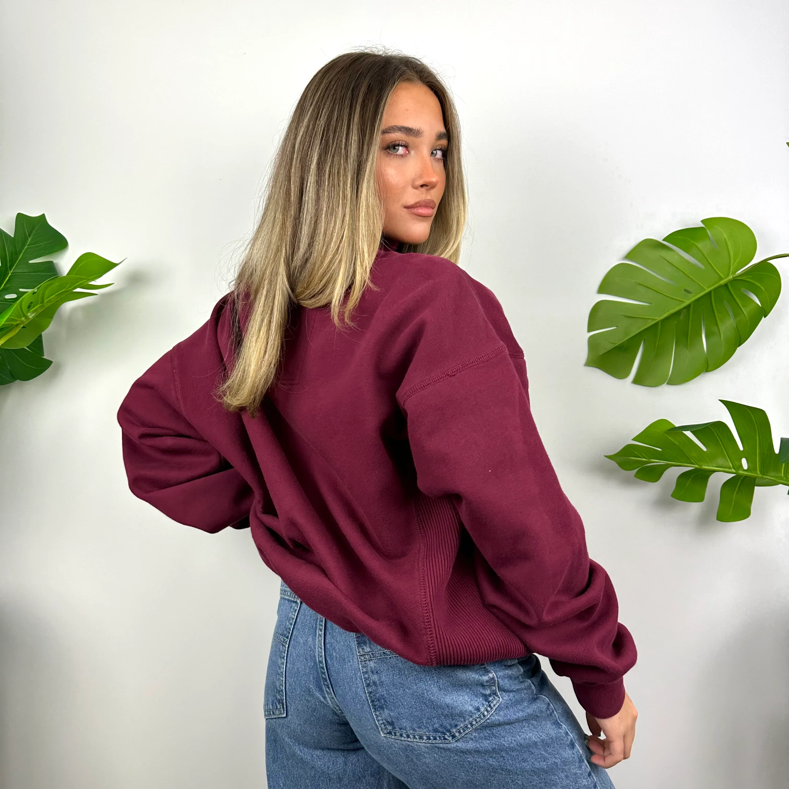 Adidas Equipment Maroon Embroidered Spell Out Quarter Zip Sweatshirt (L) - Image 7