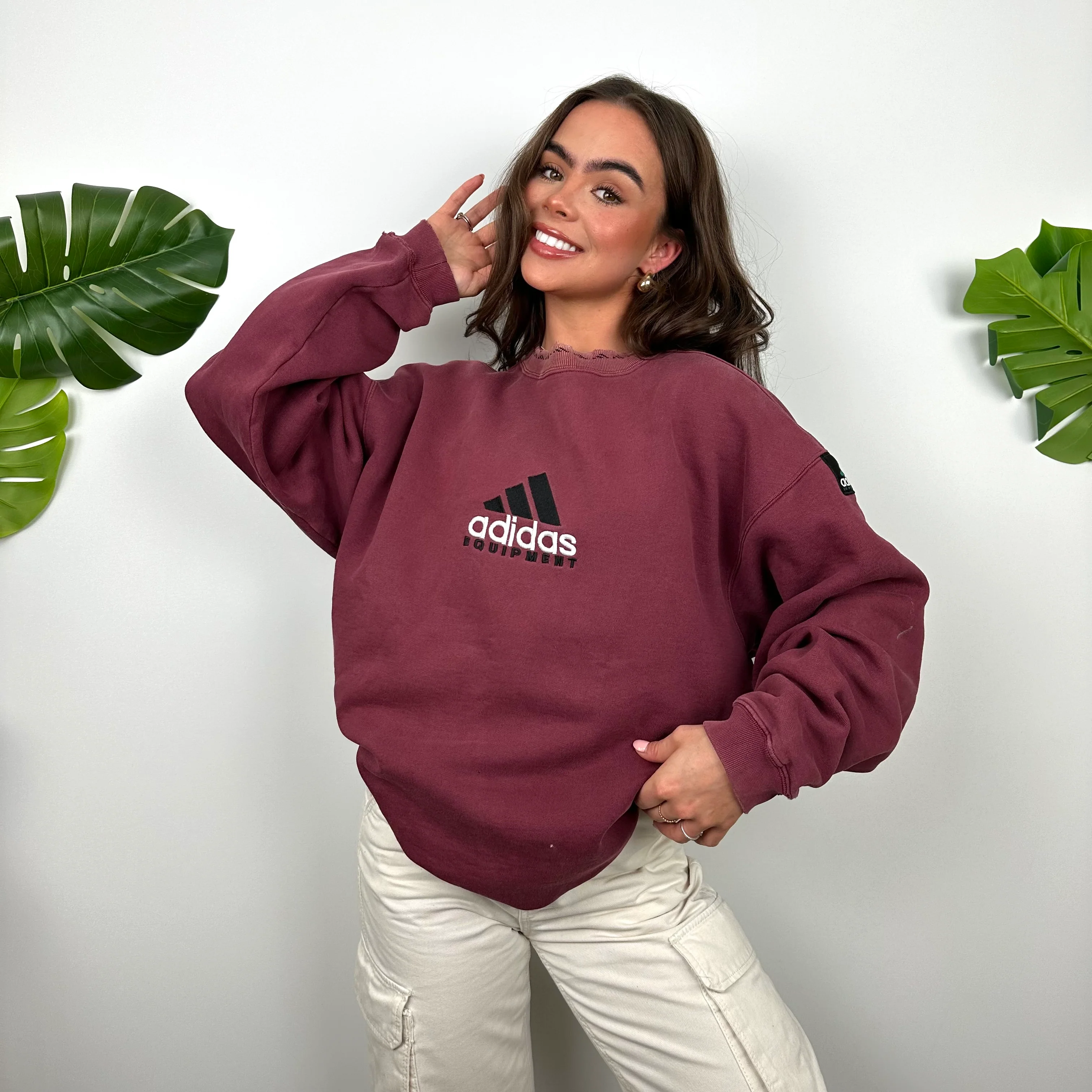 Adidas Equipment Maroon Embroidered Spell Out Sweatshirt (L) - Image 2