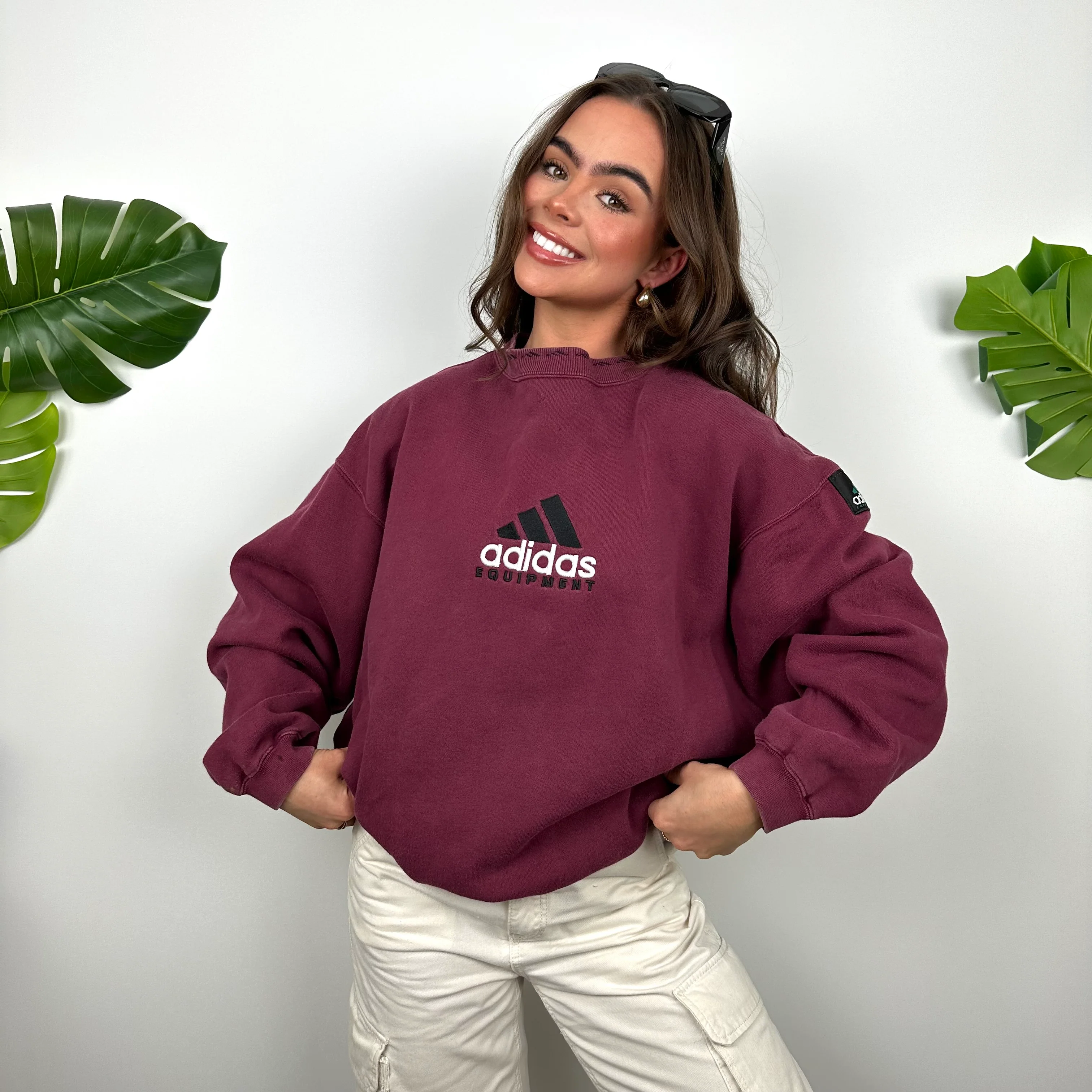 Adidas Equipment Maroon Embroidered Spell Out Sweatshirt (M) - Image 2