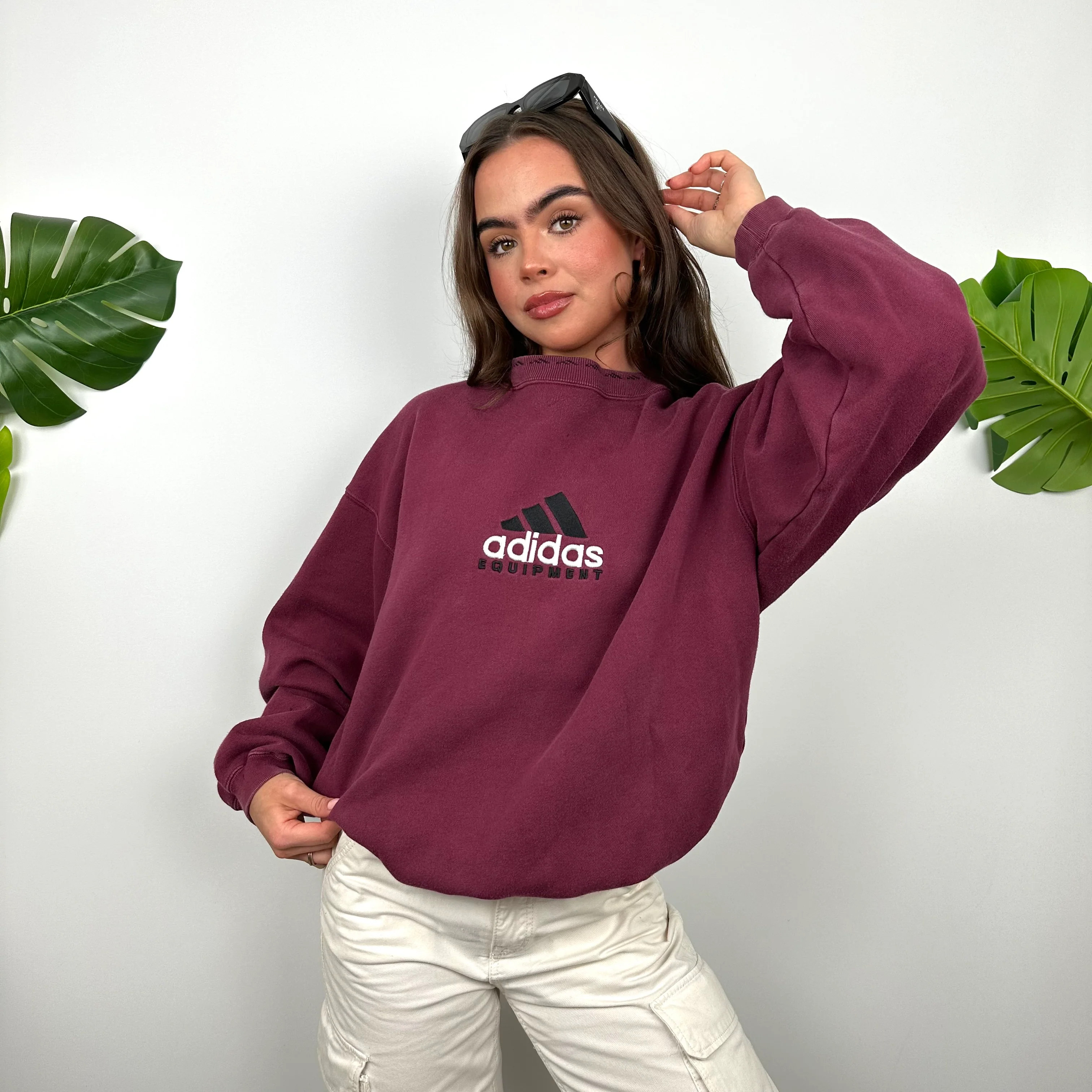 Adidas Equipment Maroon Embroidered Spell Out Sweatshirt (M) - Image 3