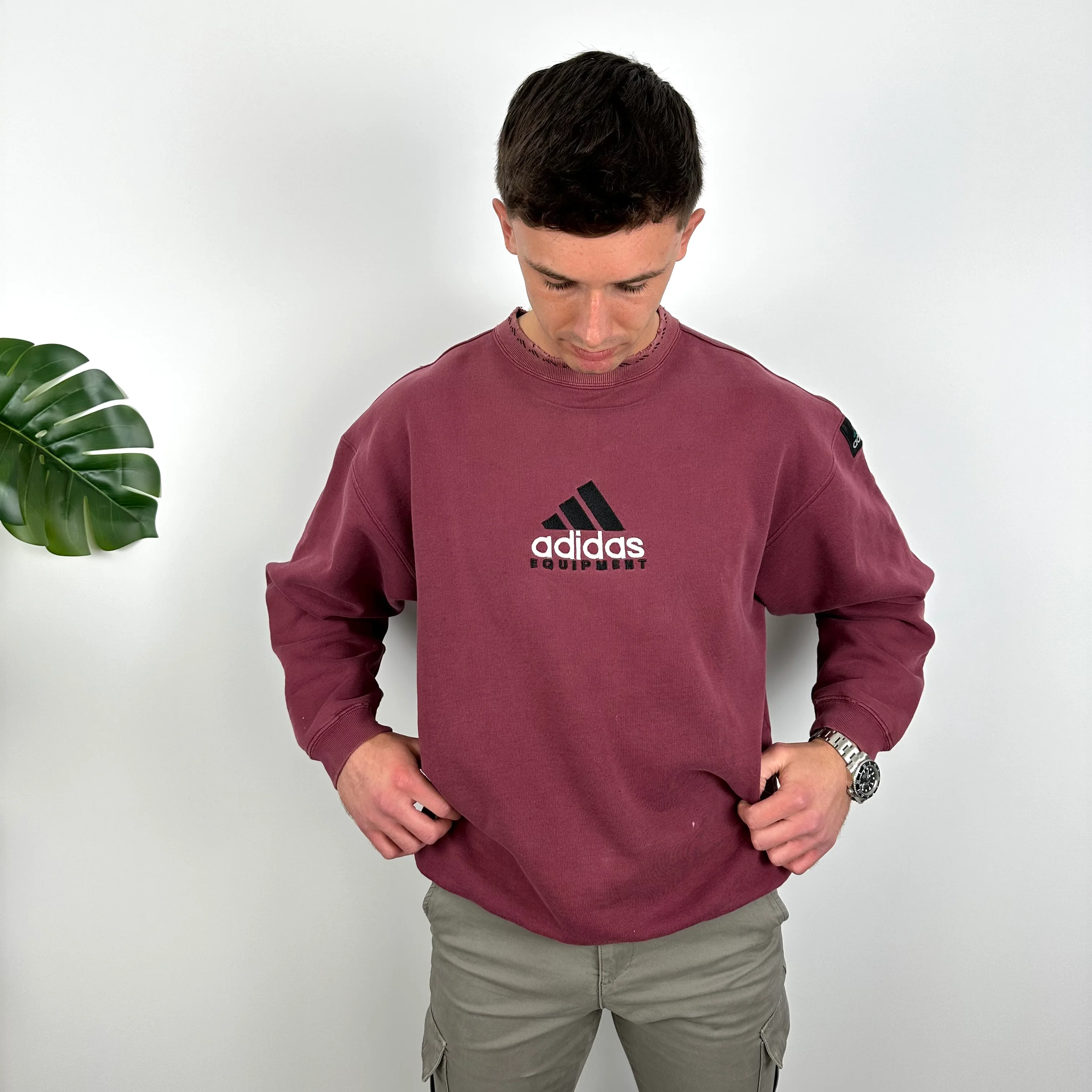 Adidas Equipment Maroon Embroidered Spell Out Sweatshirt (L) - Image 2