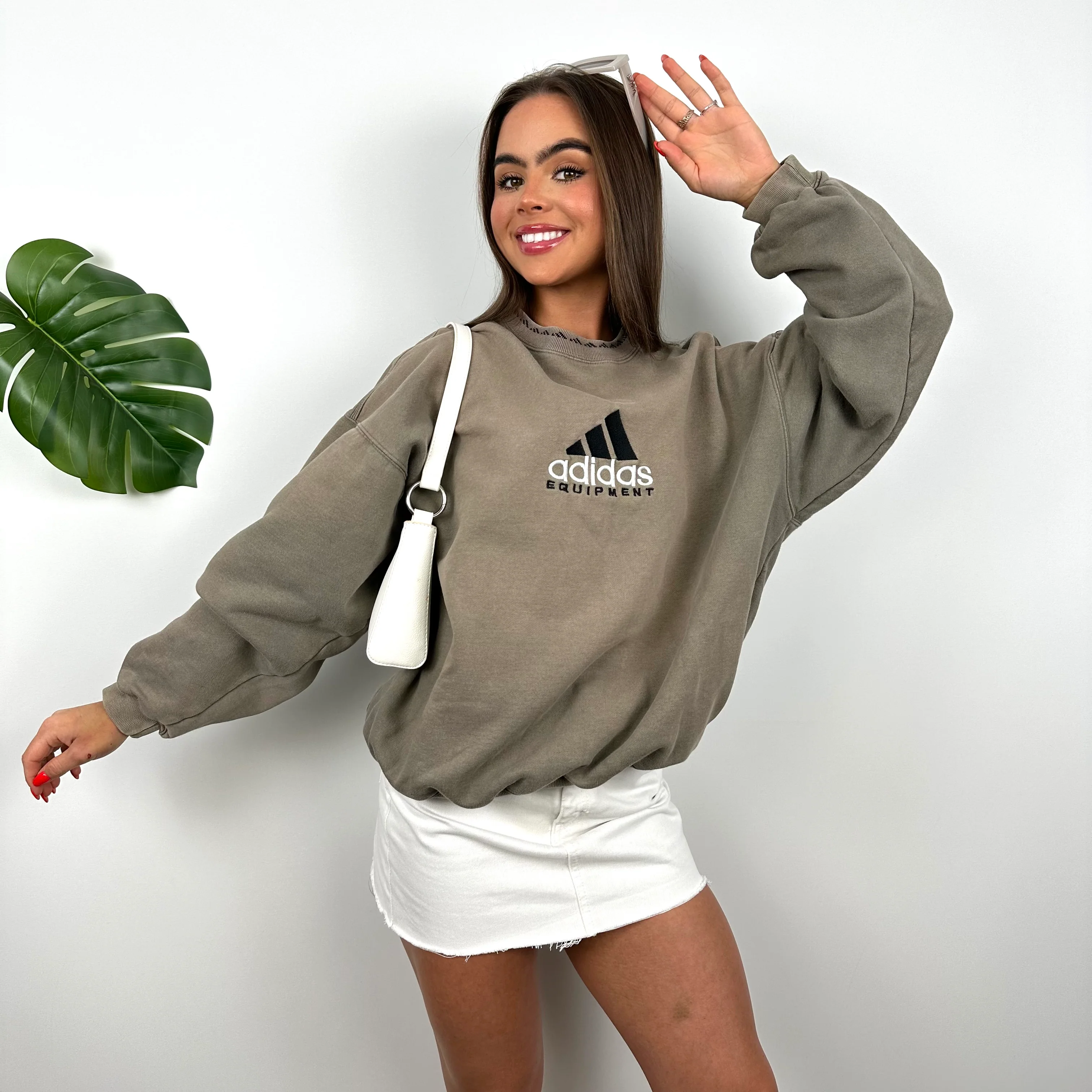Adidas Equipment Mocha Embroidered Spell Out Sweatshirt (M) - Image 5