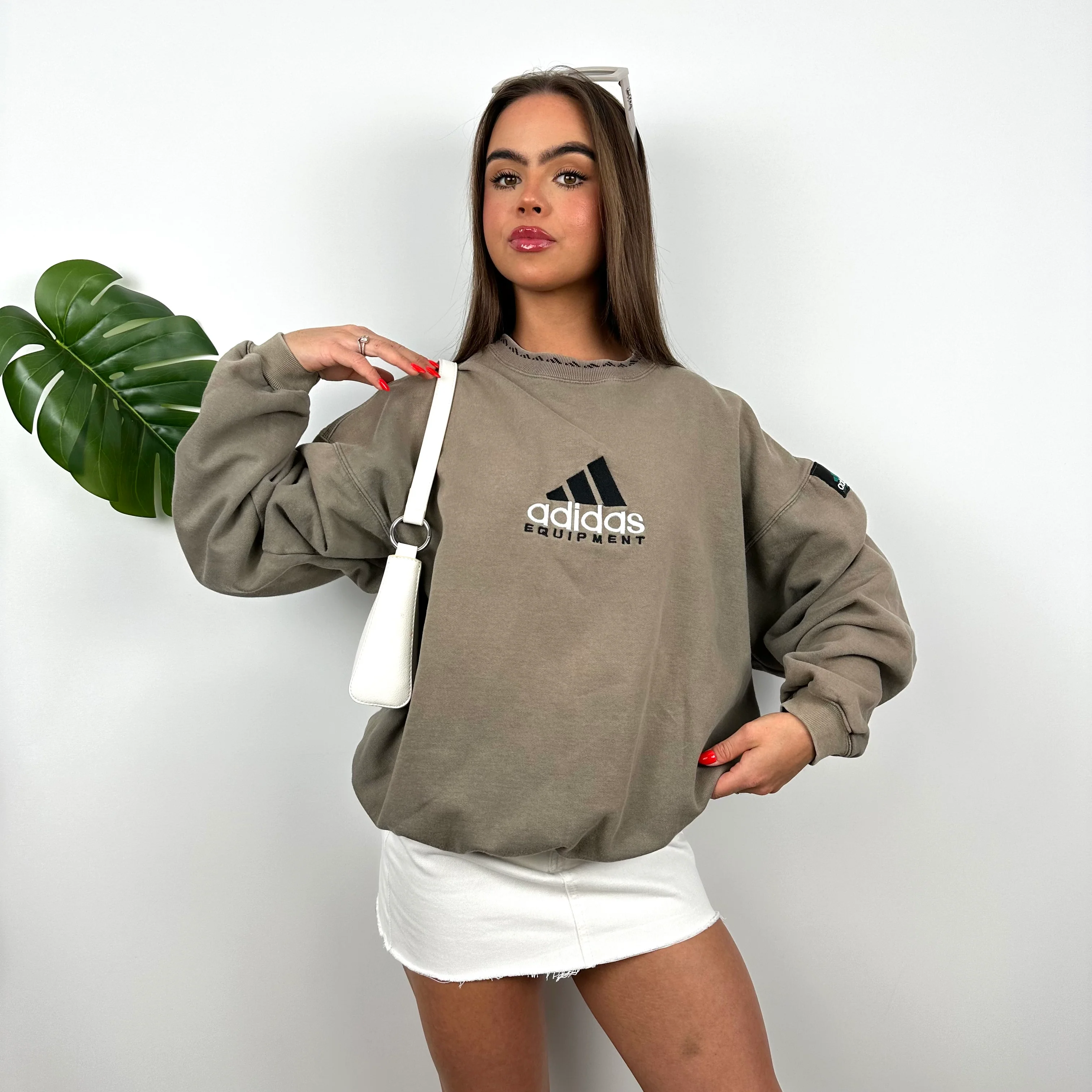 Adidas Equipment Mocha Embroidered Spell Out Sweatshirt (M) - Image 6