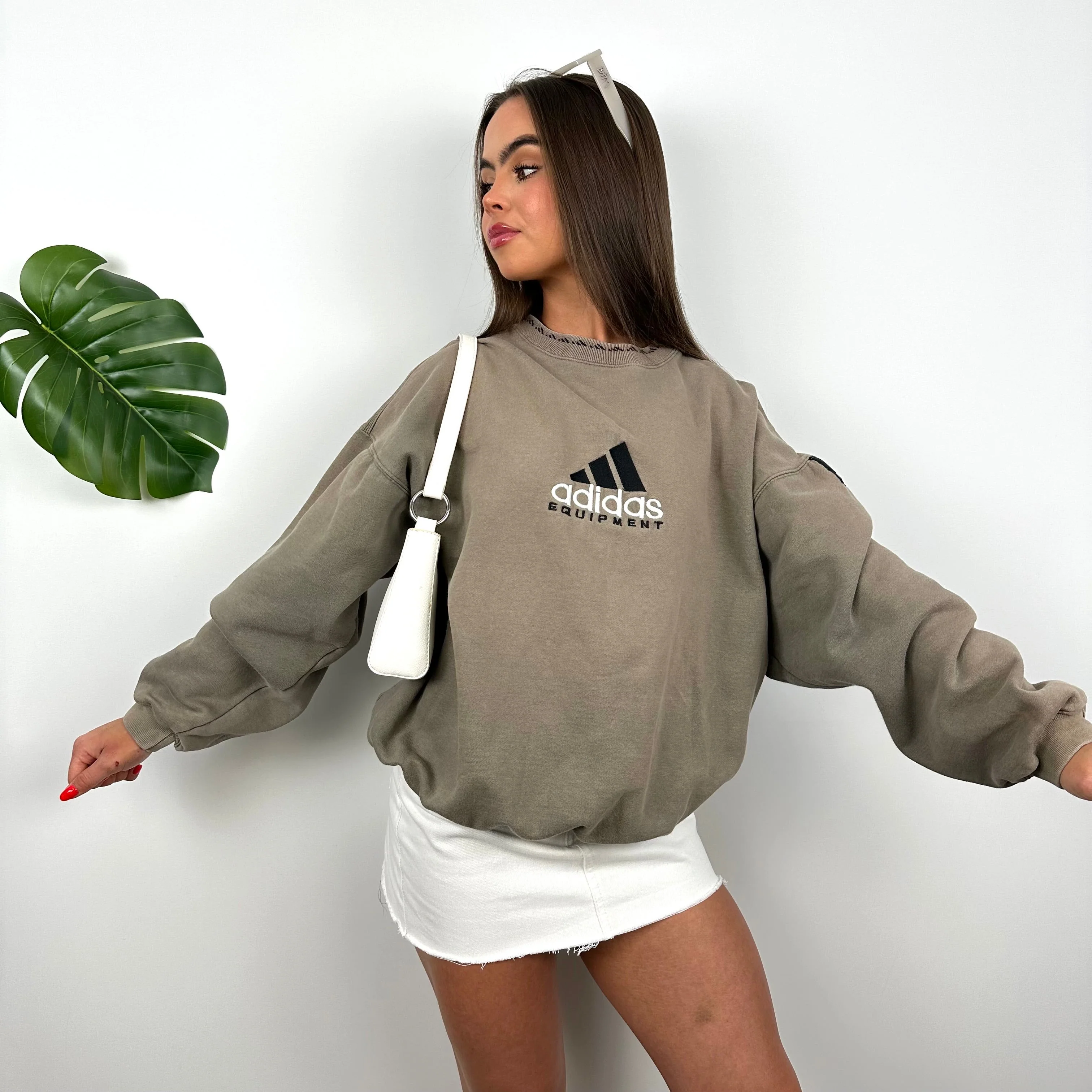 Adidas Equipment Mocha Embroidered Spell Out Sweatshirt (M) - Image 3