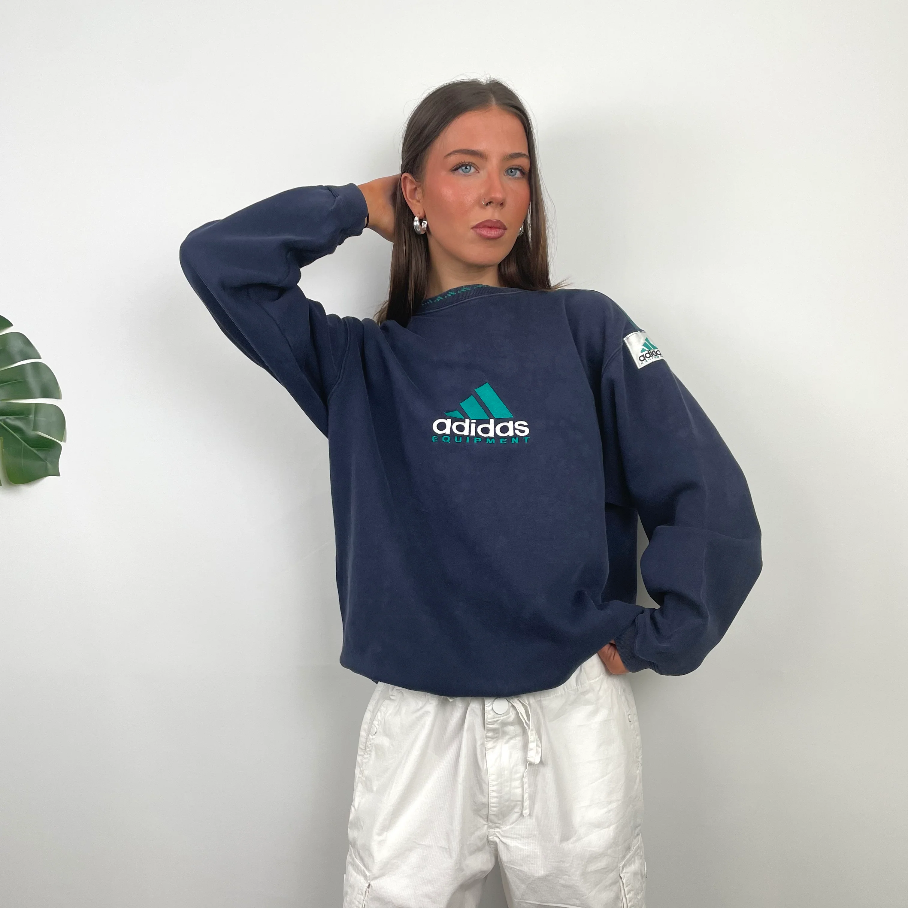 Adidas Equipment Navy Embroidered Spell Out Sweatshirt (M) - Image 2