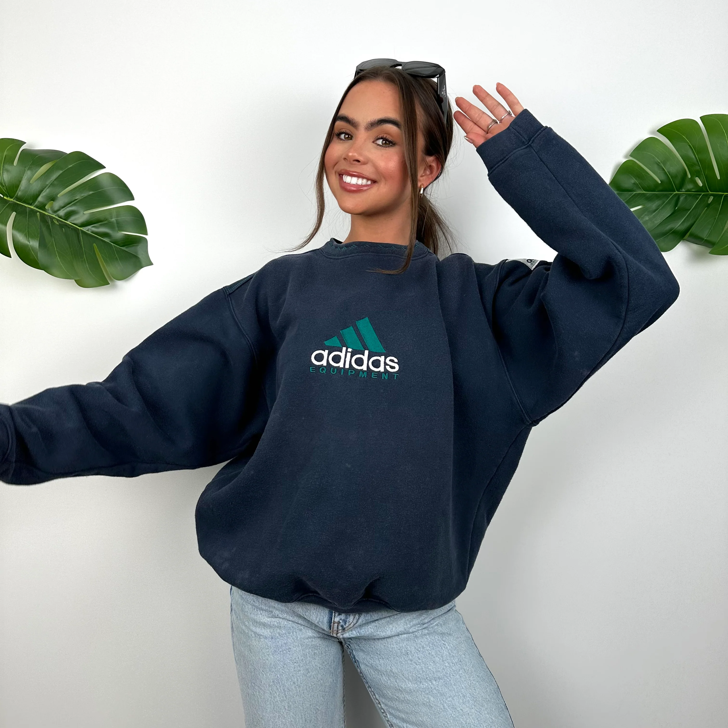 Adidas Equipment Navy Embroidered Spell Out Sweatshirt (S) - Image 2