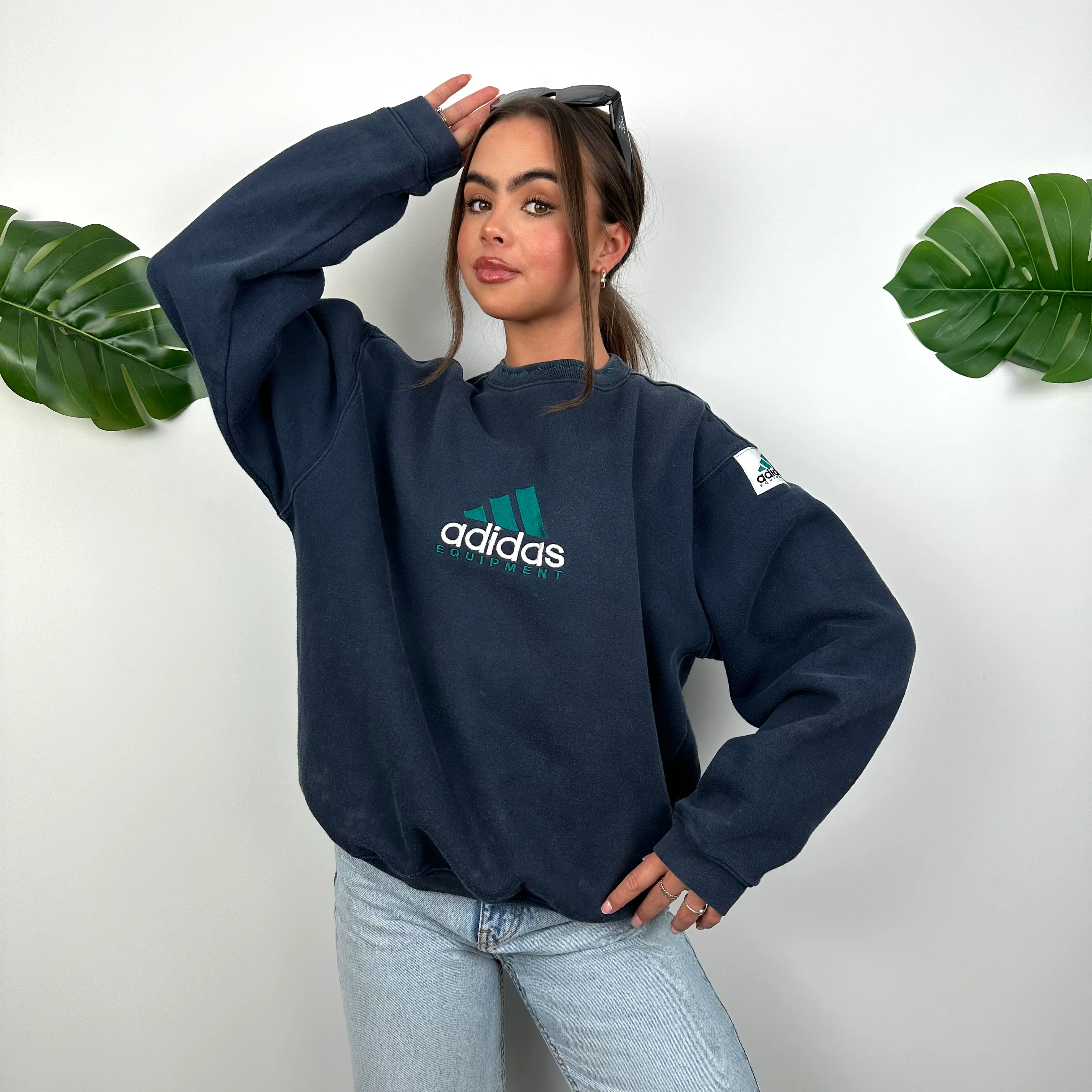 Adidas Equipment Navy Embroidered Spell Out Sweatshirt (S) - Image 3