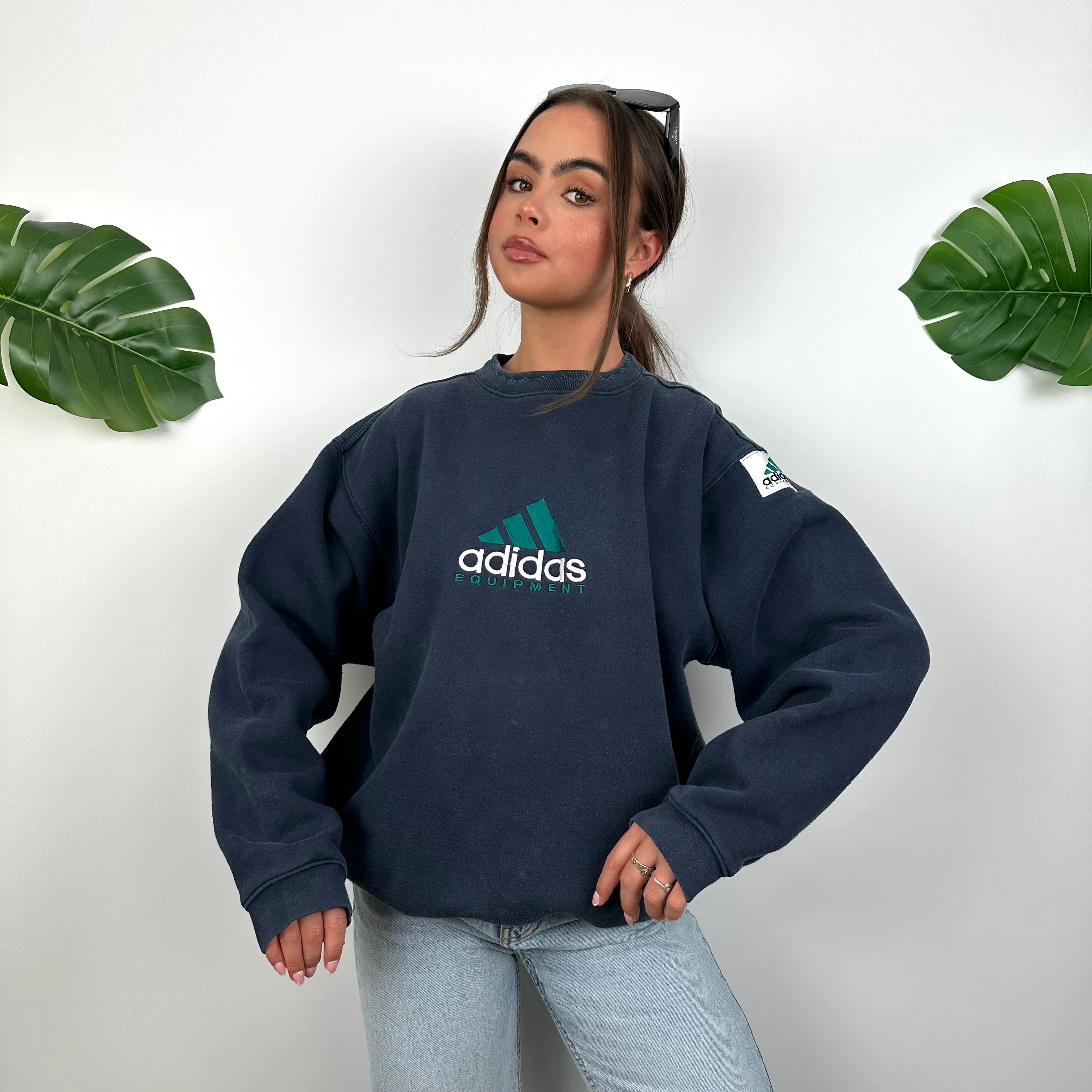 Adidas Equipment Navy Embroidered Spell Out Sweatshirt (S) - Image 4
