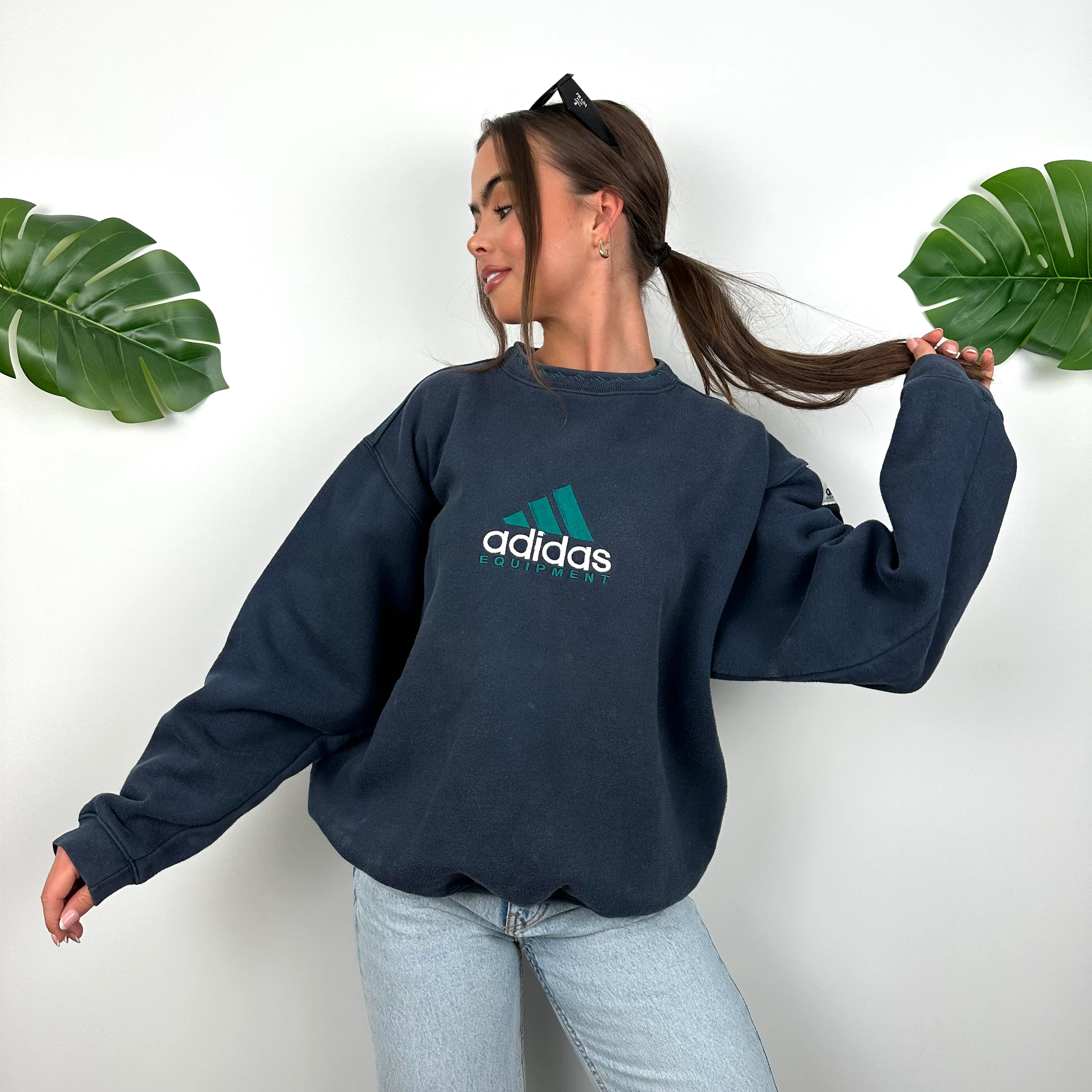 Adidas Equipment Navy Embroidered Spell Out Sweatshirt (S) - Image 5