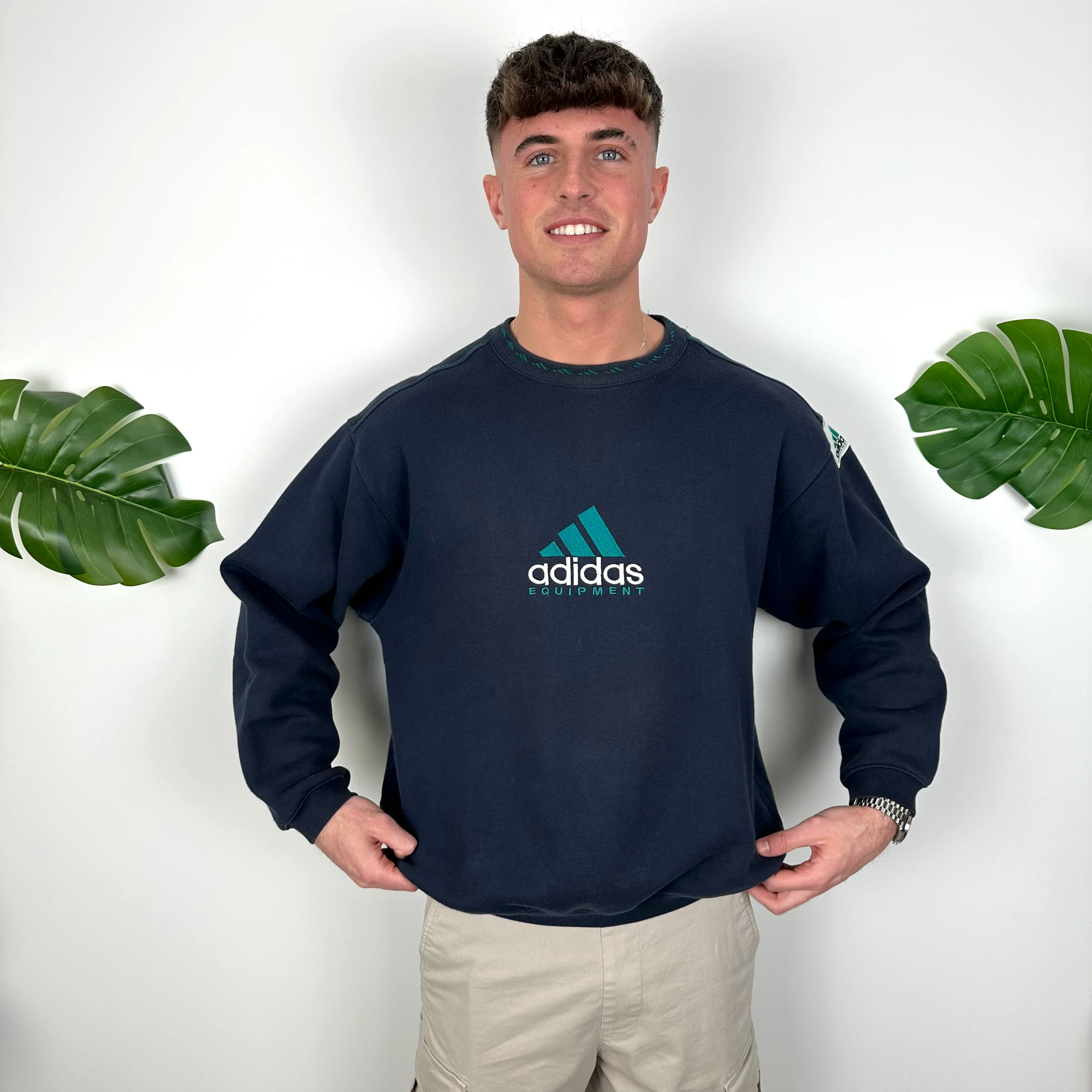 Adidas Equipment Navy Embroidered Spell Out Sweatshirt (M) - Image 2